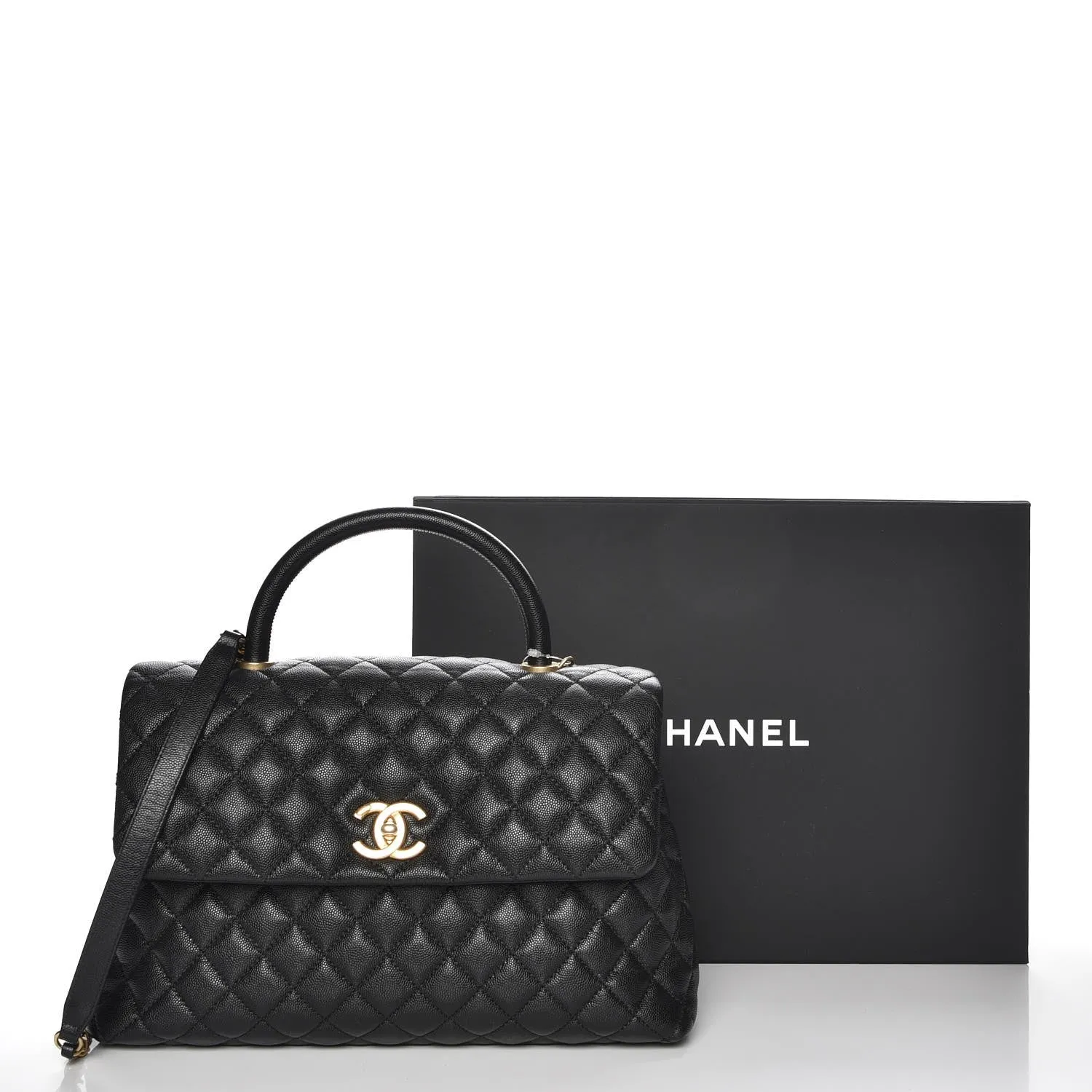 CHANEL CAVIAR QUILTED MEDIUM COCO TOP HANDLE FLAP BAG