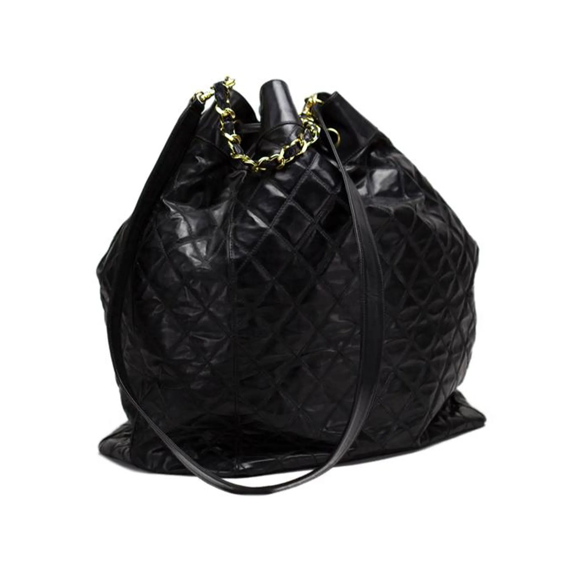 Chanel Drawstring Bucket Jumbo Quilted Black PVC Bag