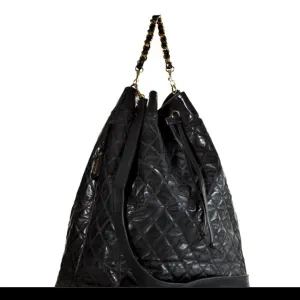 Chanel Drawstring Bucket Jumbo Quilted Black PVC Bag