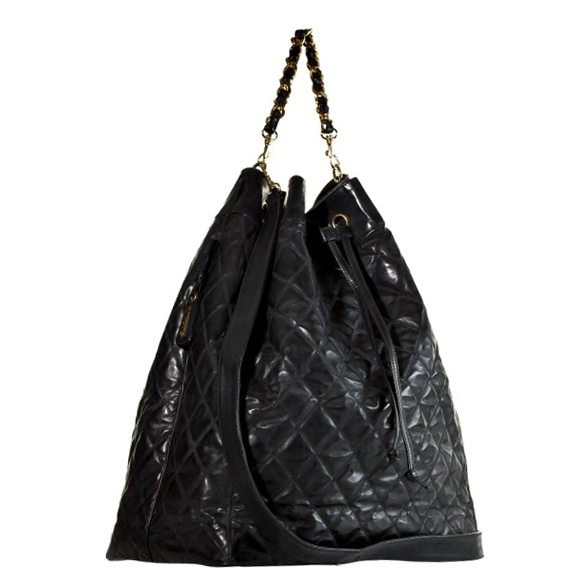 Chanel Drawstring Bucket Jumbo Quilted Black PVC Bag