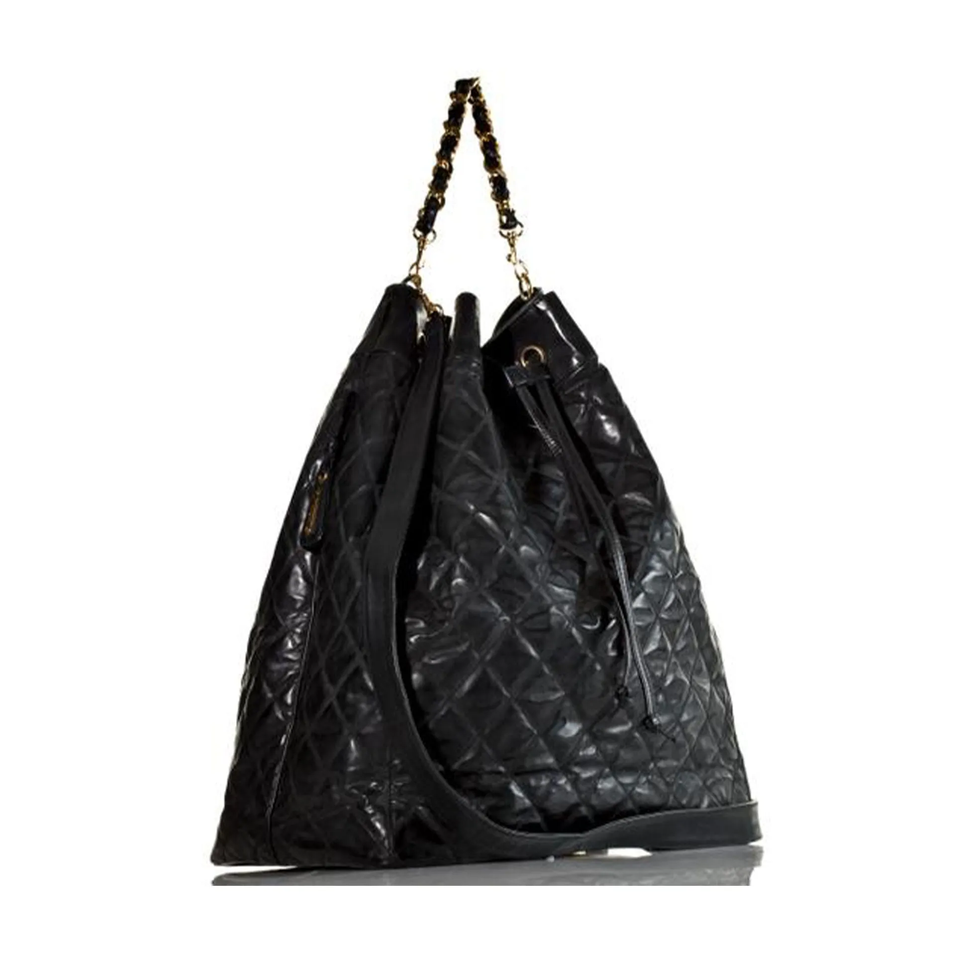 Chanel Drawstring Bucket Jumbo Quilted Black PVC Bag