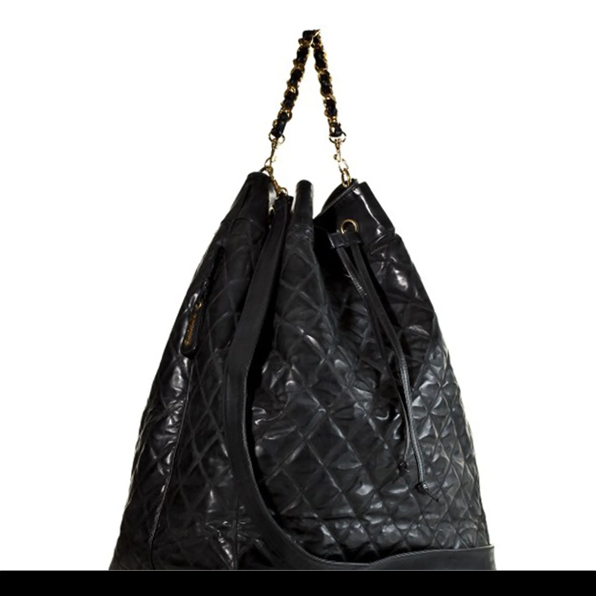 Chanel Drawstring Bucket Jumbo Quilted Black PVC Bag
