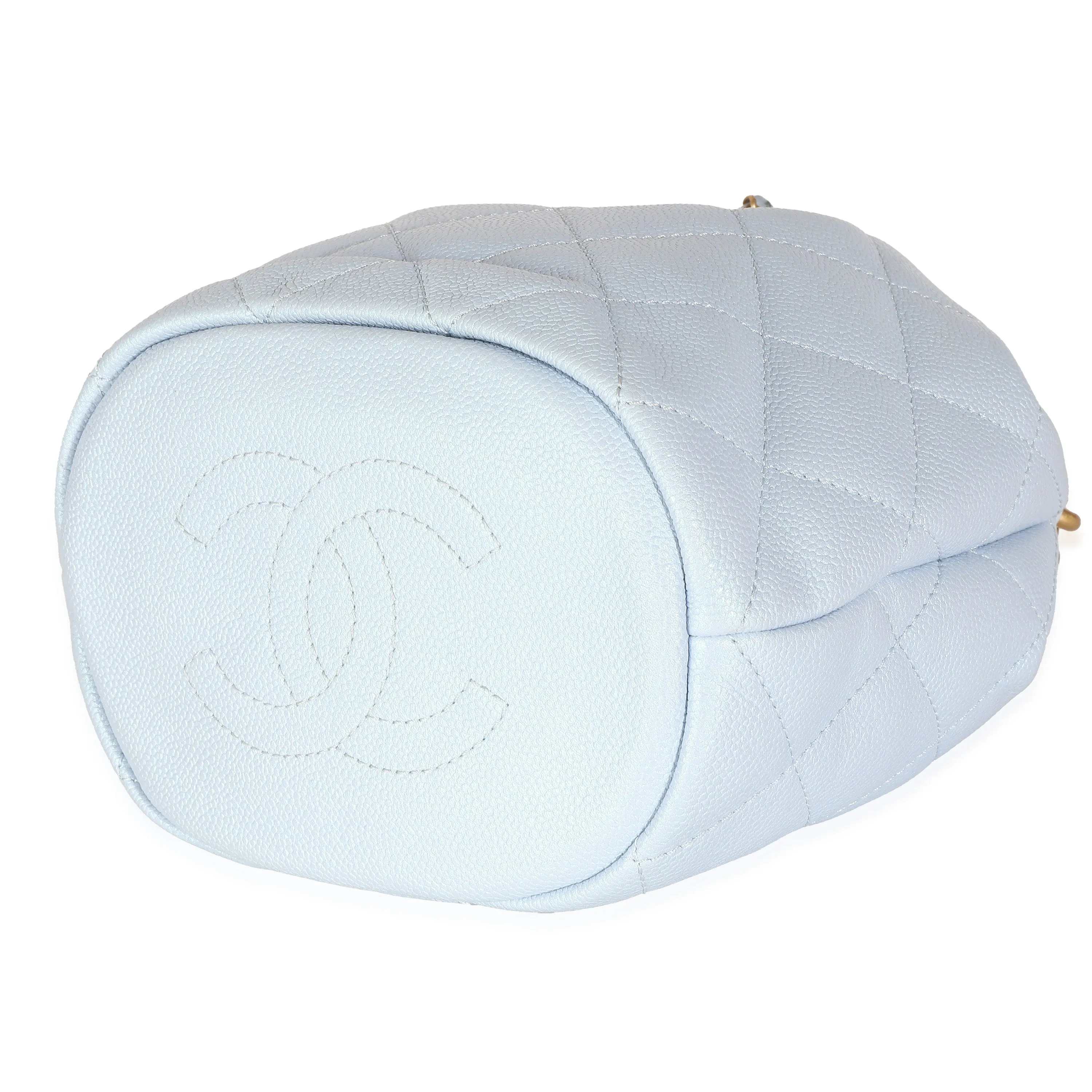 CHANEL Light Blue Iridescent Quilted Caviar My Perfect CC Drawstring Bucket Bag