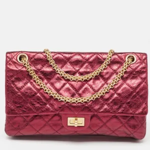 CHANEL Metallic Burgundy Quilted Aged Leather Classic 226 Reissue 2.55 New Bag