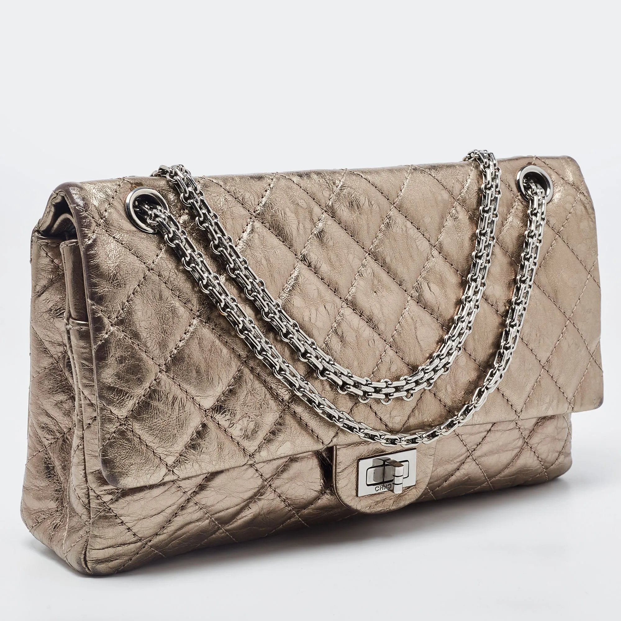 CHANEL Metallic Quilted Aged Leather Reissue 2.55 Classic 226 New Bag