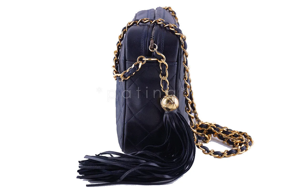 Chanel Navy Blue Classic Quilted Camera Case, Lambskin Bag