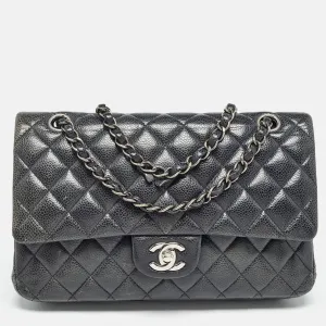 CHANEL Navy Blue Quilted Caviar Leather Medium Classic Double New Bag