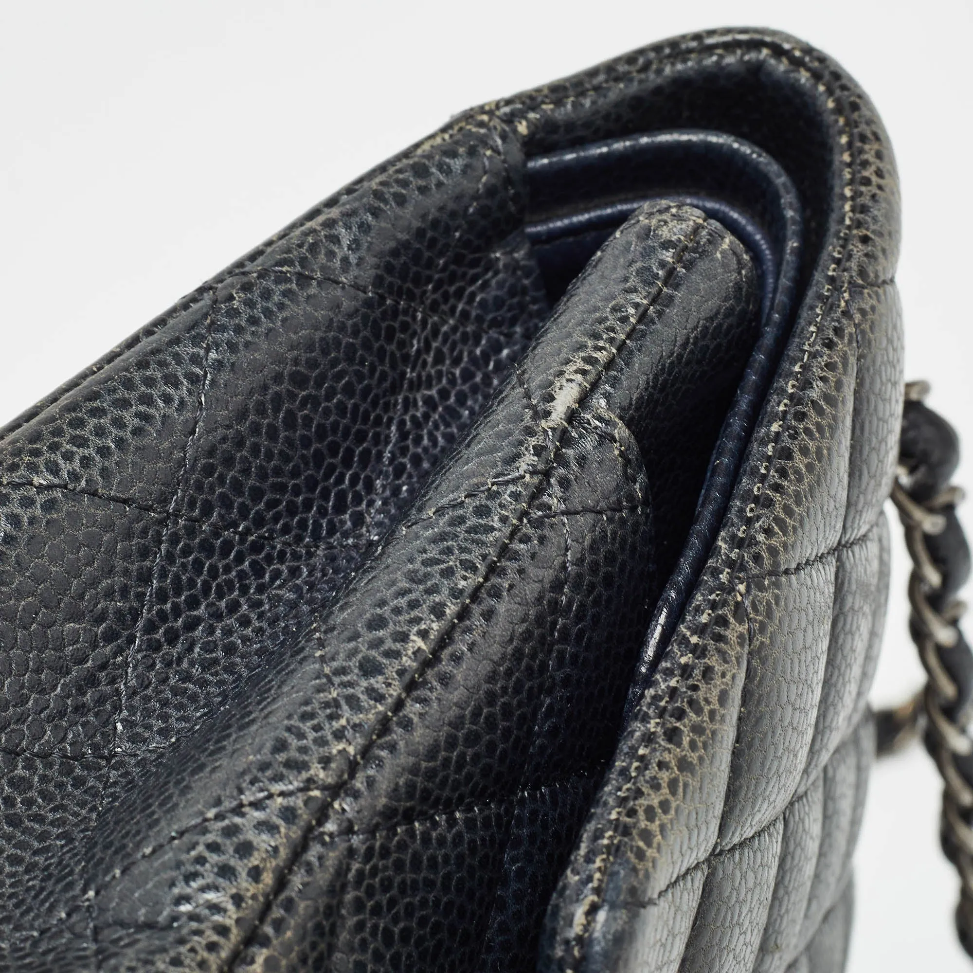 CHANEL Navy Blue Quilted Caviar Leather Medium Classic Double New Bag