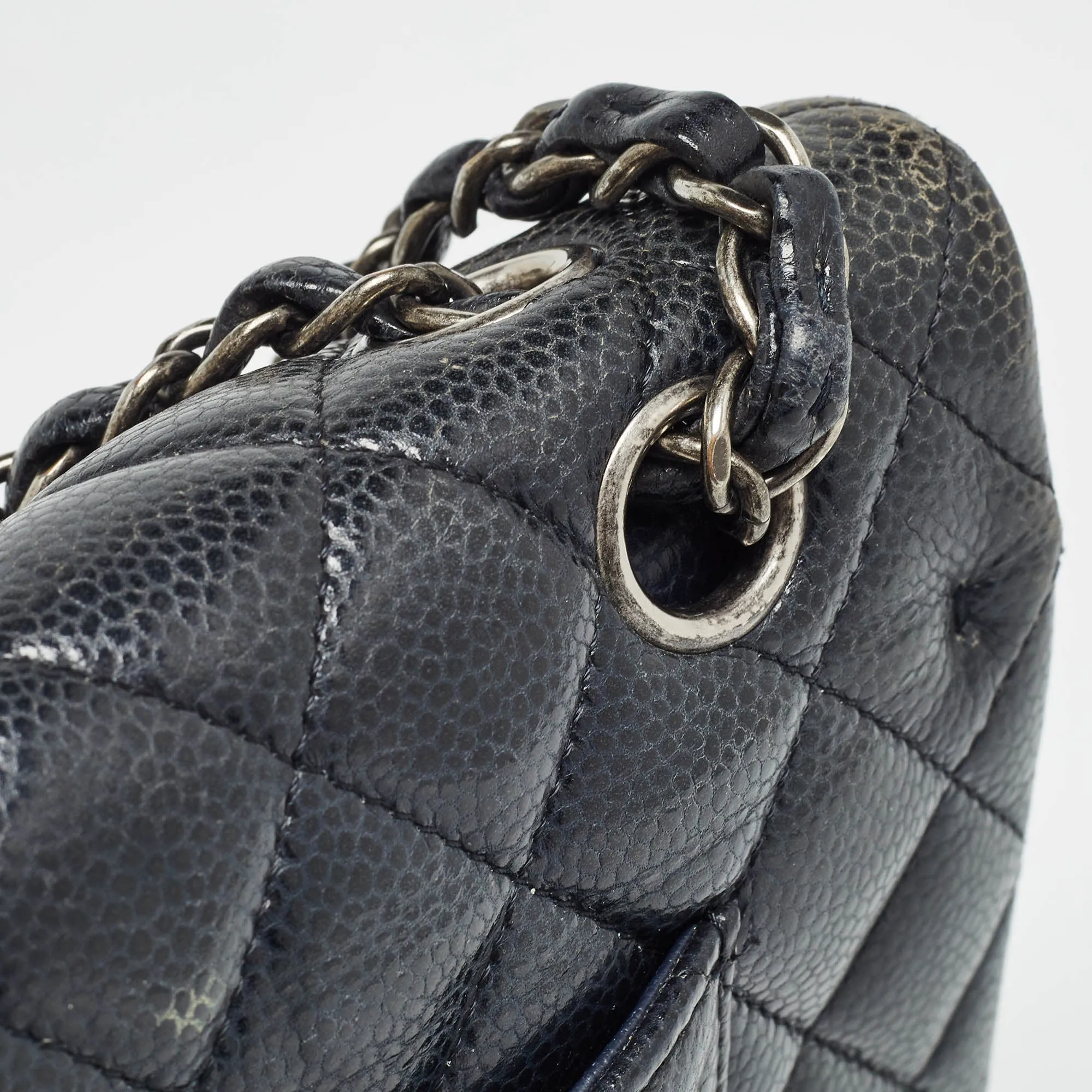 CHANEL Navy Blue Quilted Caviar Leather Medium Classic Double New Bag