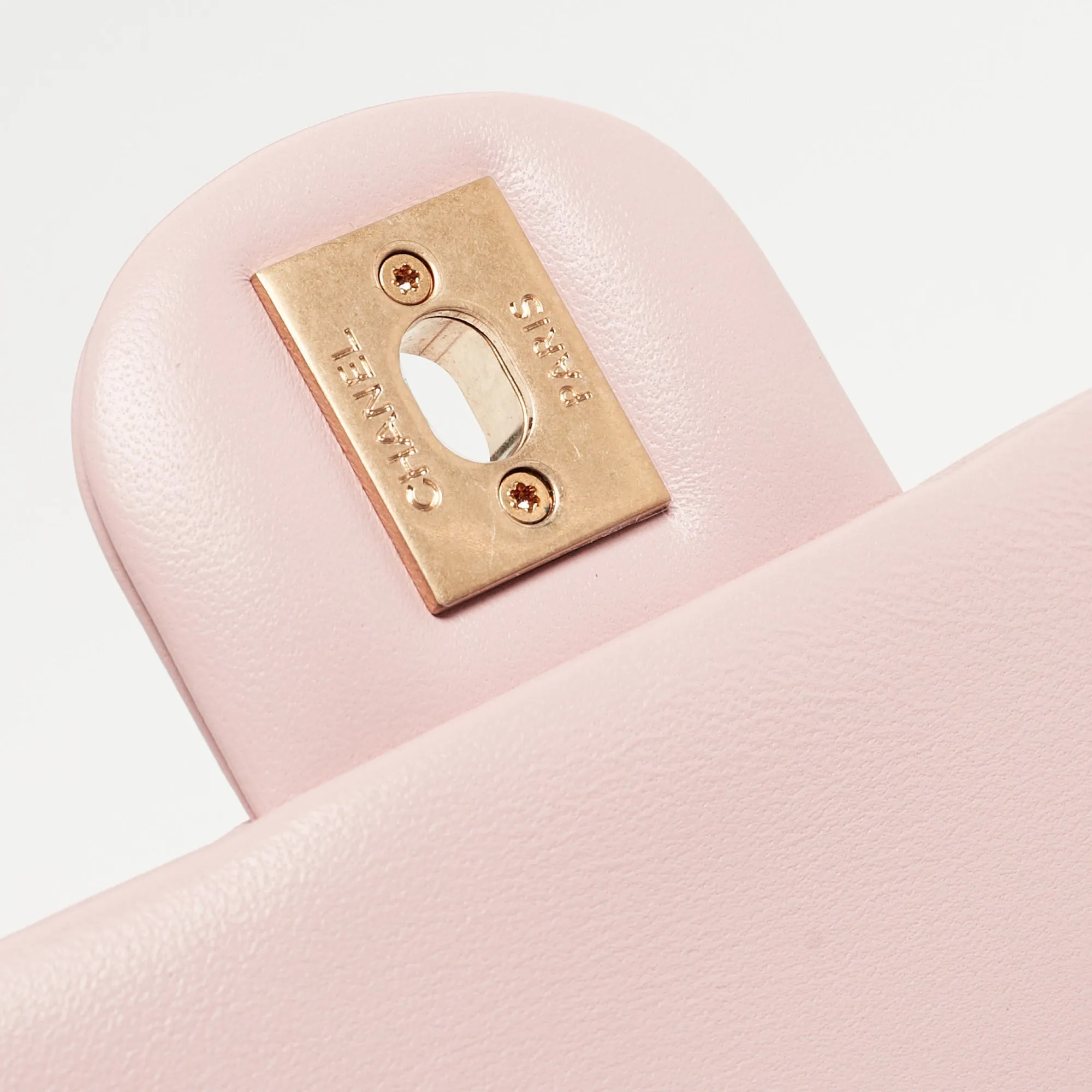 CHANEL Pink Quilted Leather New Mini Heart Charm Classic Flap Bag