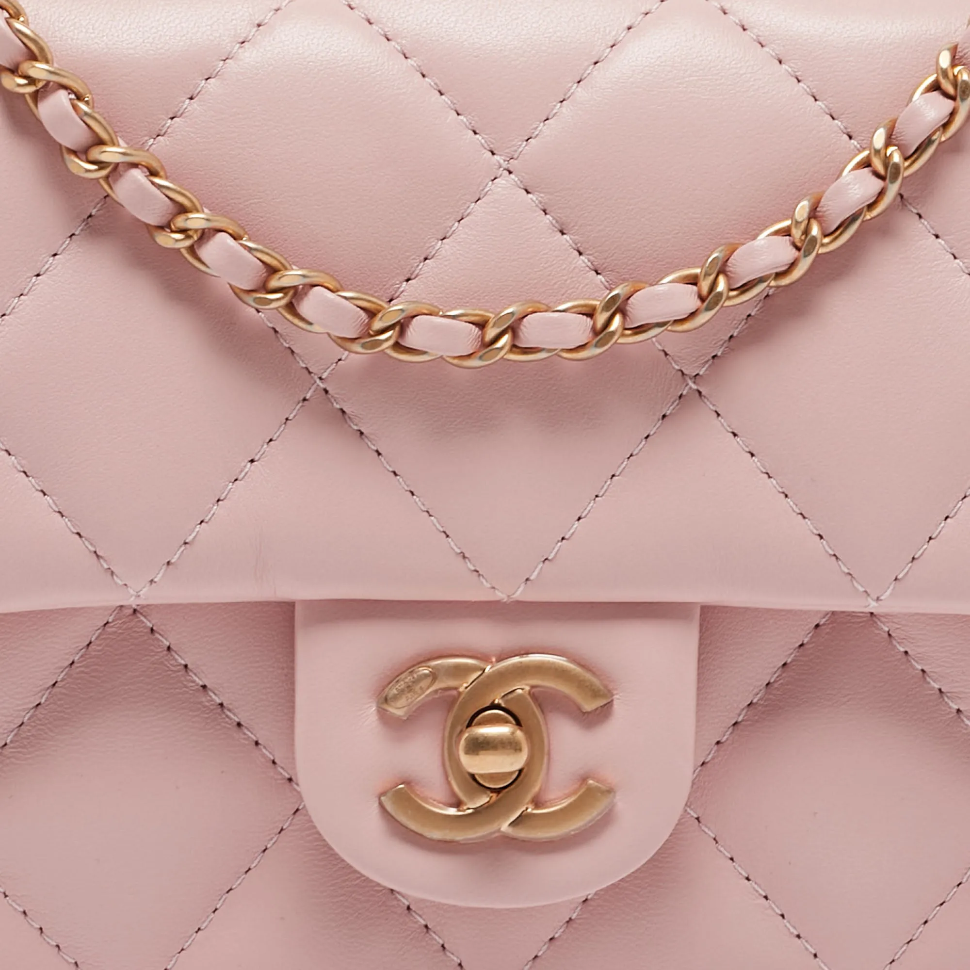 CHANEL Pink Quilted Leather New Mini Heart Charm Classic Flap Bag