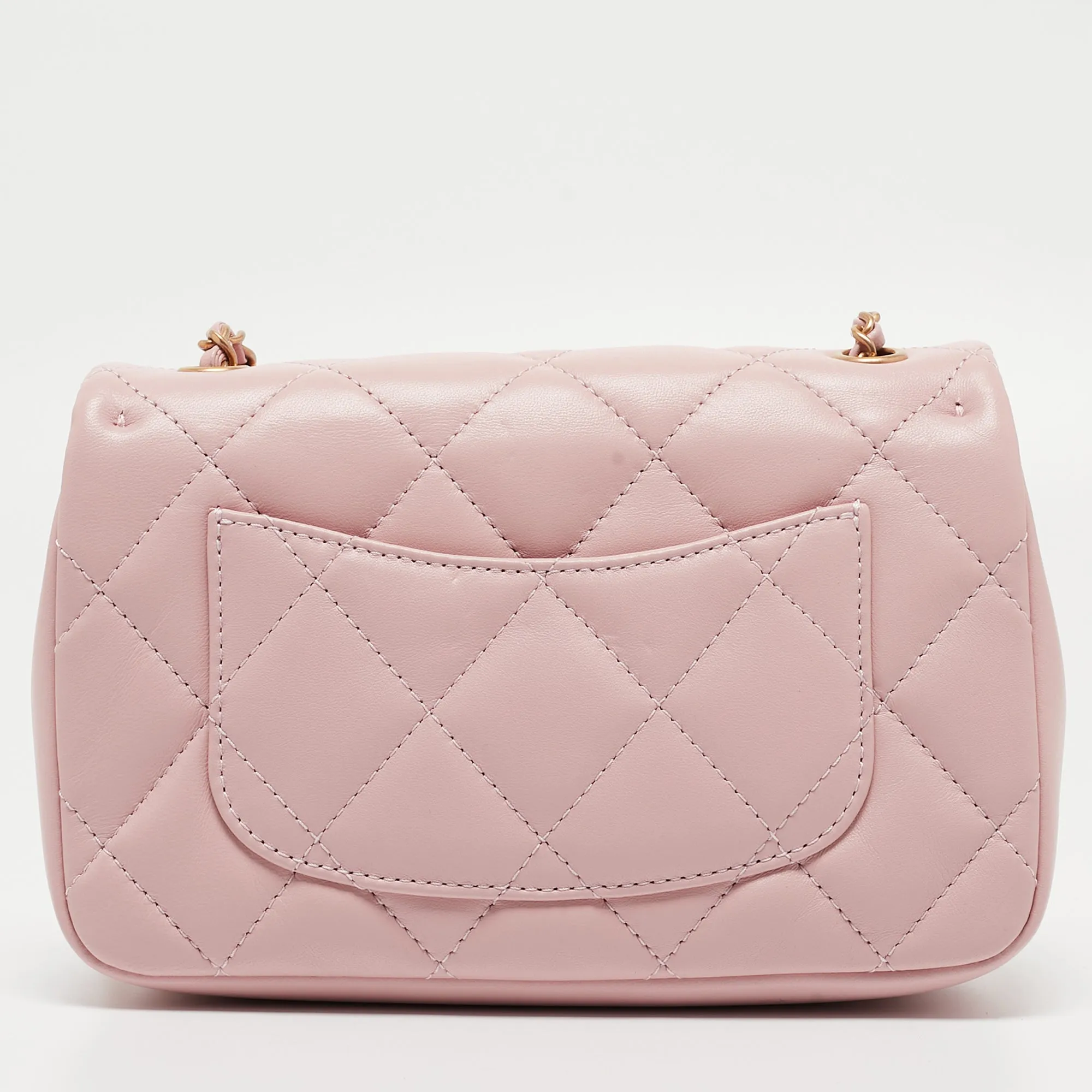 CHANEL Pink Quilted Leather New Mini Heart Charm Classic Flap Bag