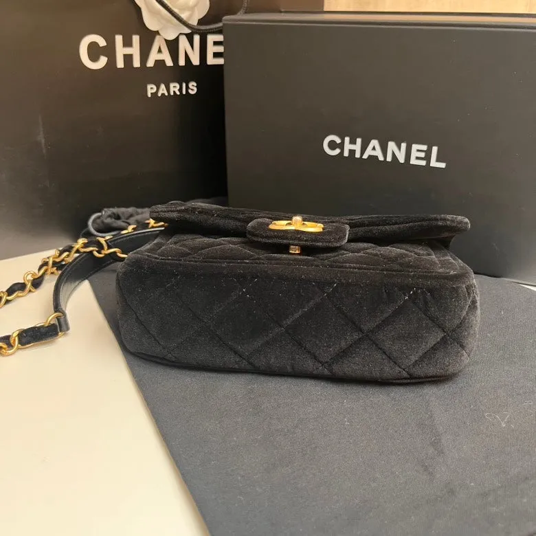 Chanel Quilted Classic Black Velvet Shoulder Bag - Medium