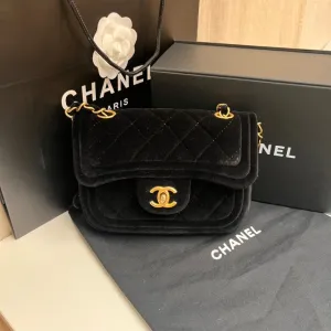 Chanel Quilted Classic Black Velvet Shoulder Bag - Medium