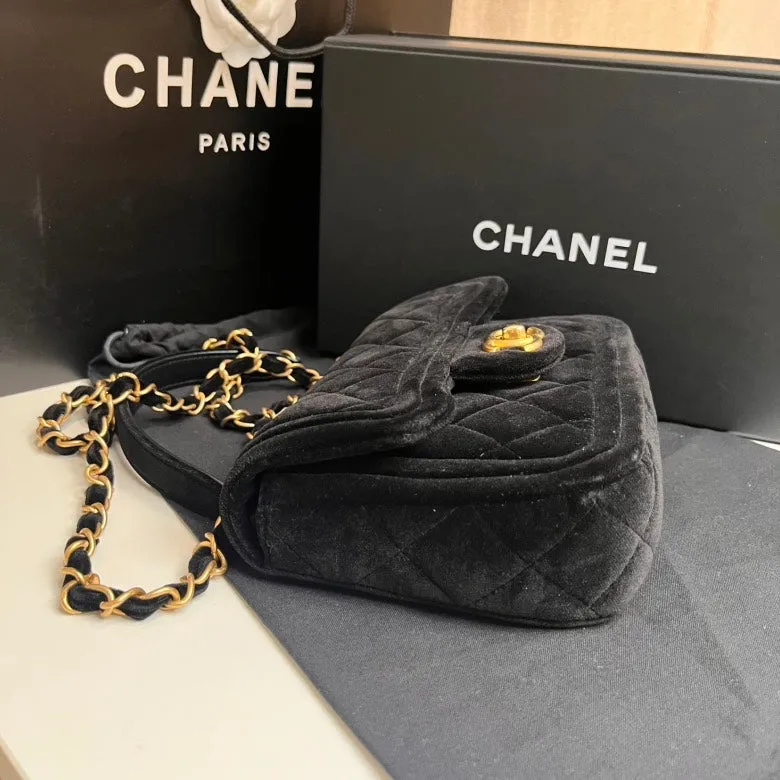 Chanel Quilted Classic Black Velvet Shoulder Bag - Medium