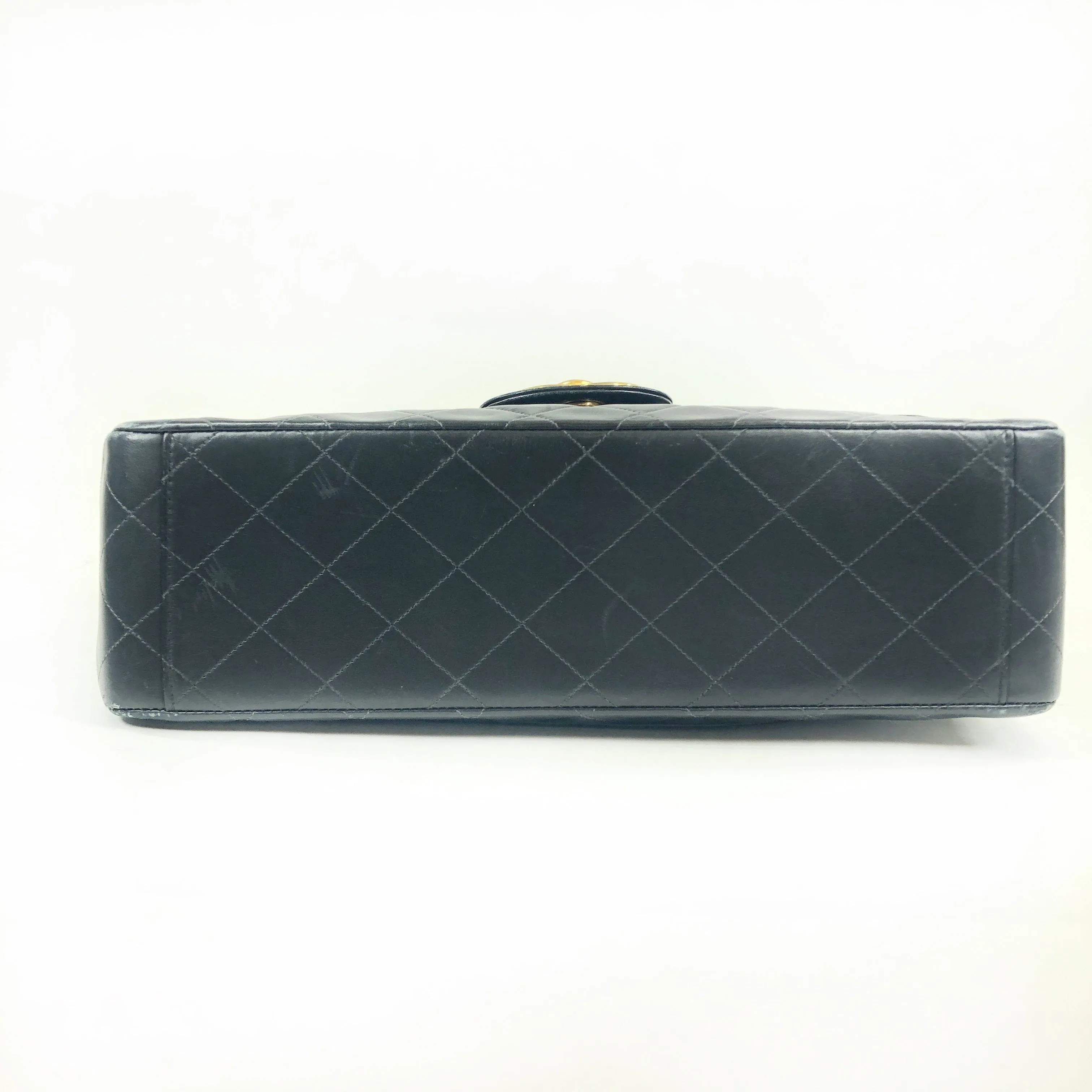 Chanel Quilted Deca Single Flap Double Chain Shoulder Bag Ghw Black Lambskin 2 PXL1279