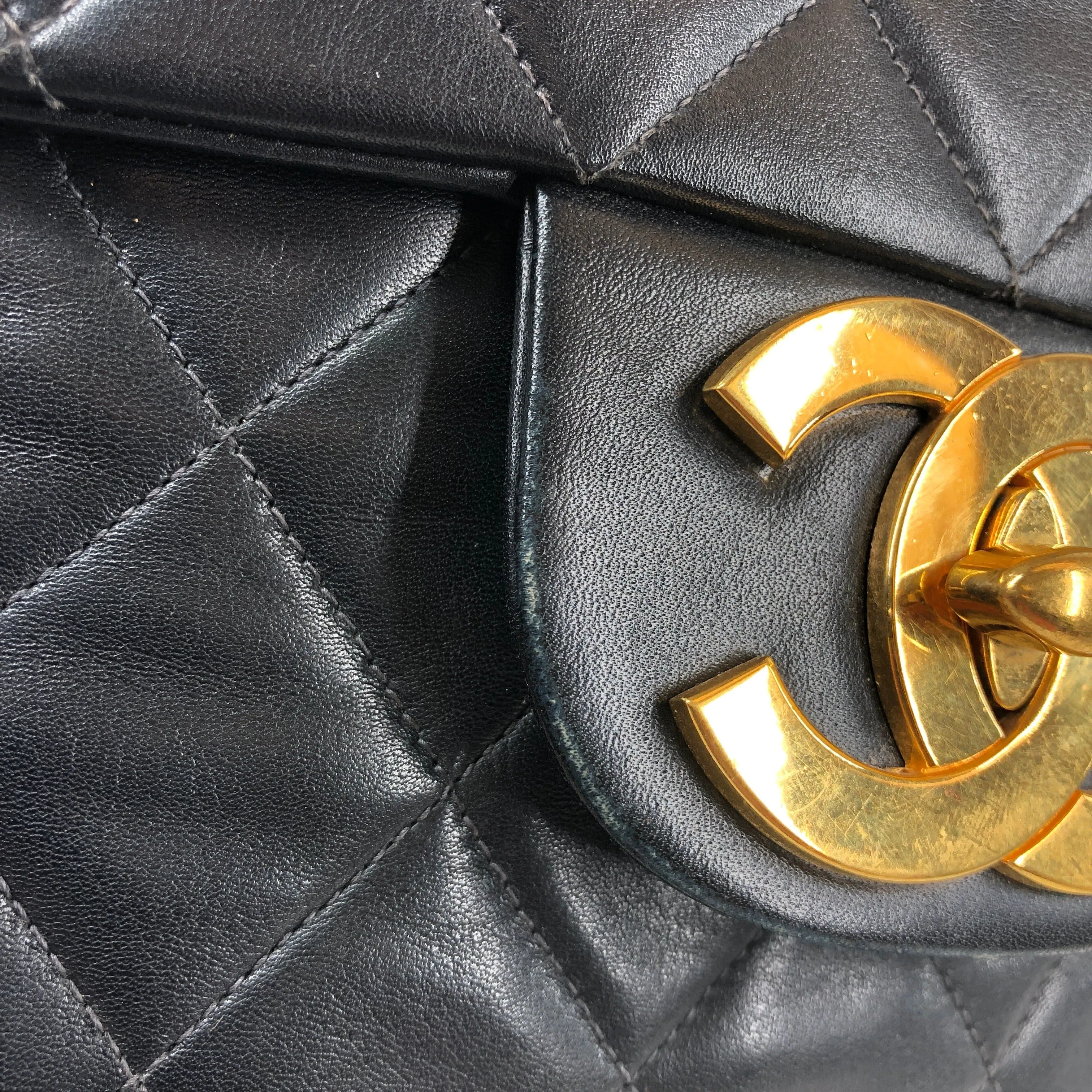 Chanel Quilted Deca Single Flap Double Chain Shoulder Bag Ghw Black Lambskin 2 PXL1279