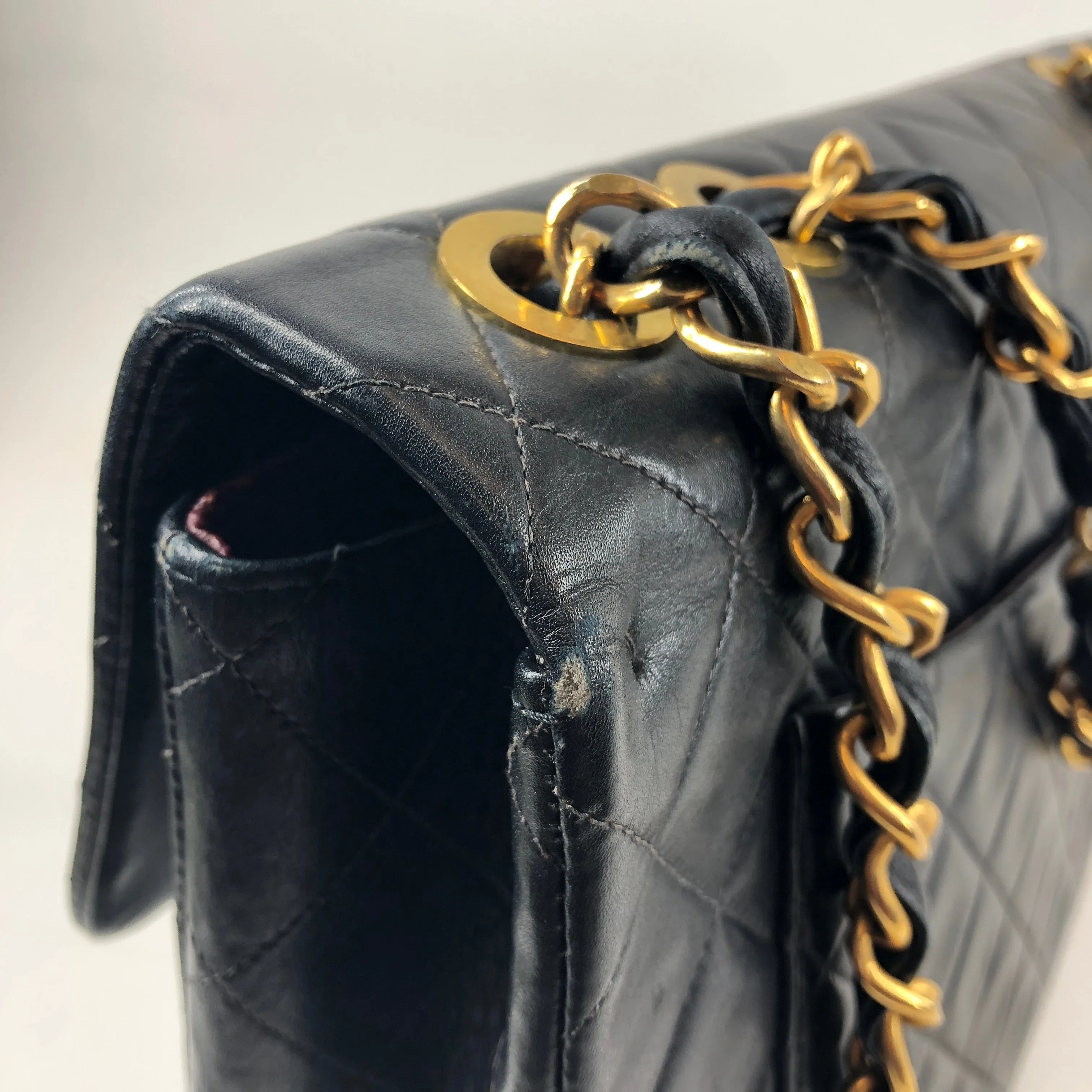 Chanel Quilted Deca Single Flap Double Chain Shoulder Bag Ghw Black Lambskin 2 PXL1279