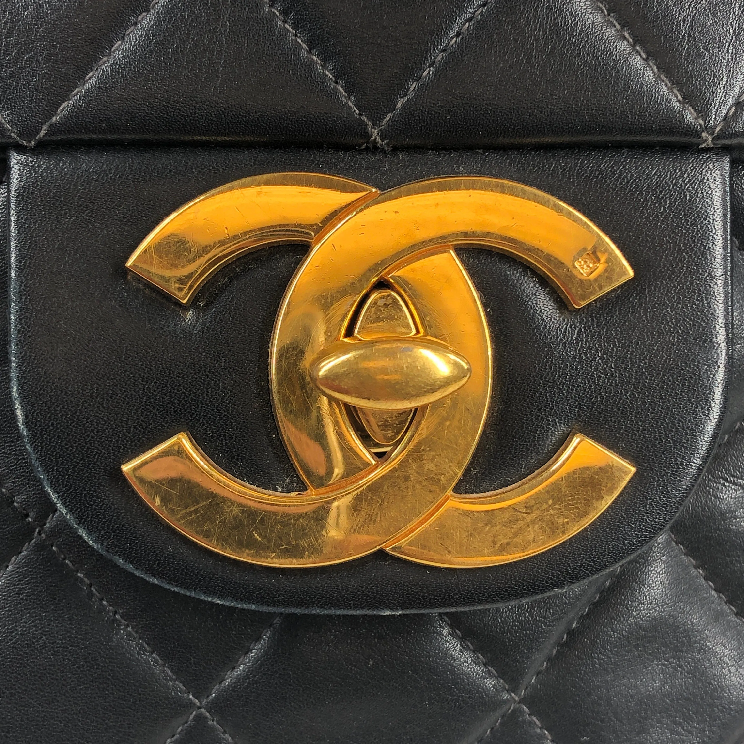 Chanel Quilted Deca Single Flap Double Chain Shoulder Bag Ghw Black Lambskin 2 PXL1279