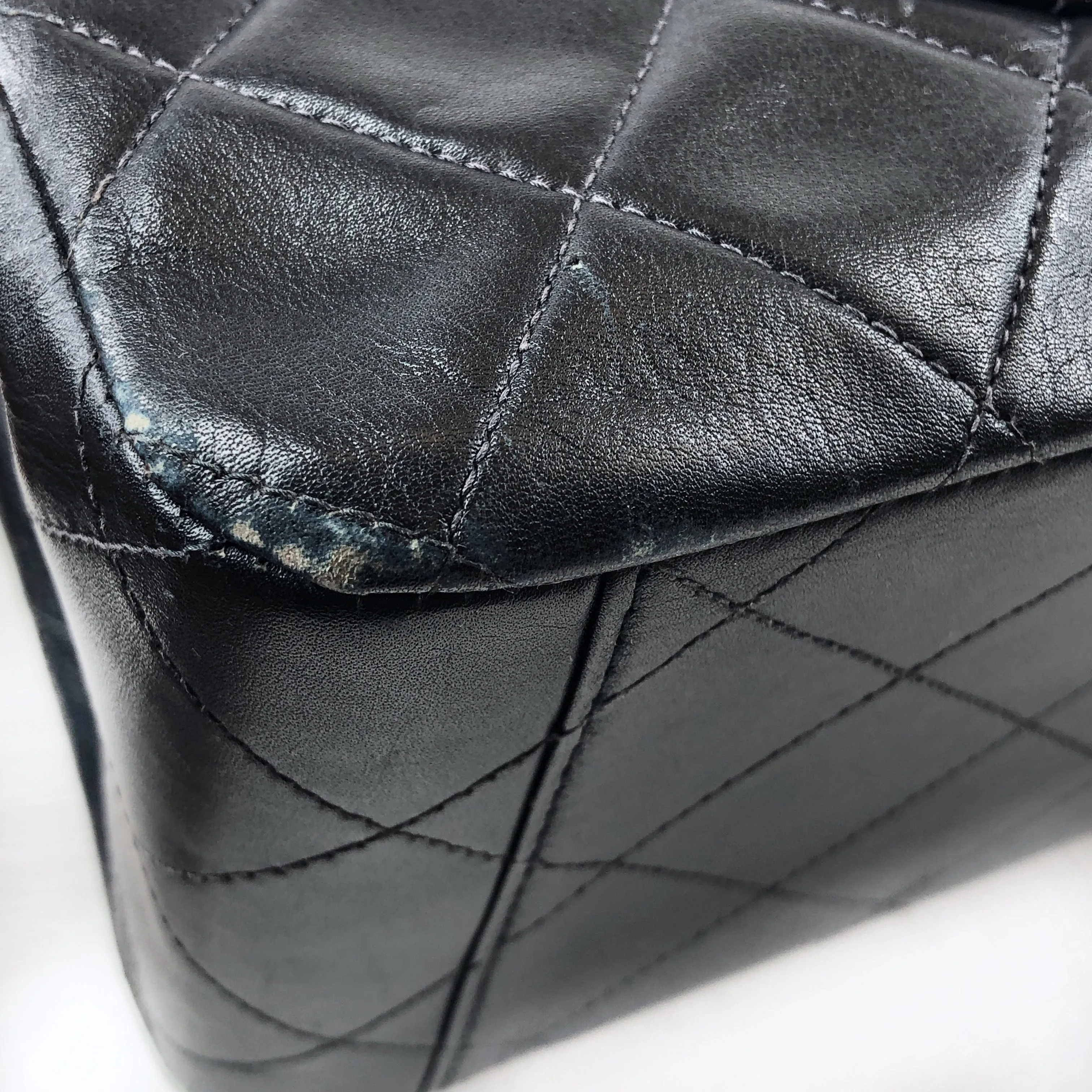 Chanel Quilted Deca Single Flap Double Chain Shoulder Bag Ghw Black Lambskin 2 PXL1279