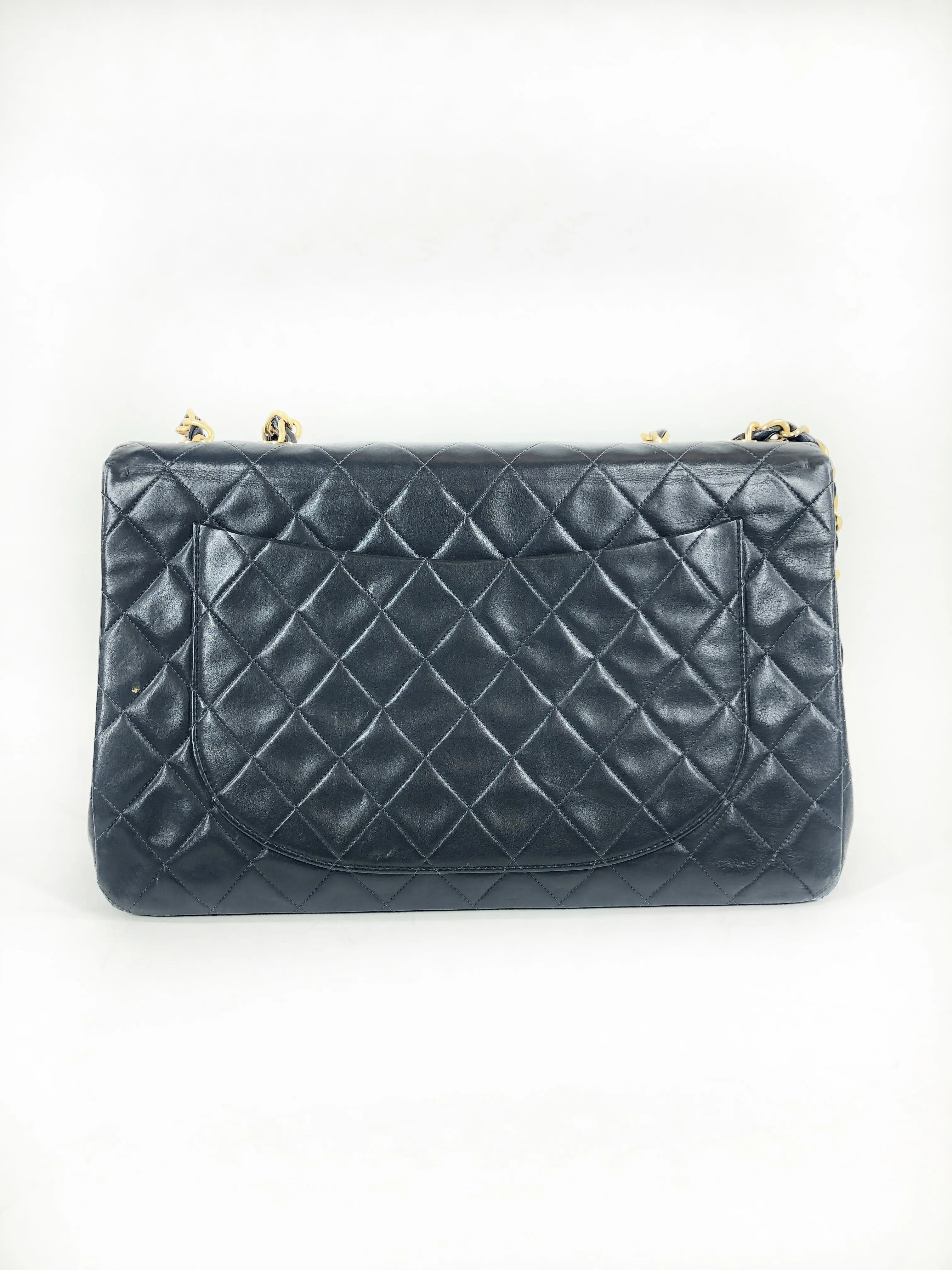 Chanel Quilted Deca Single Flap Double Chain Shoulder Bag Ghw Black Lambskin 2 PXL1279