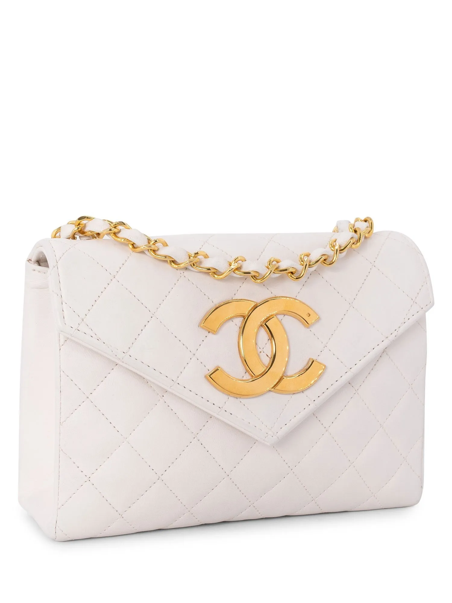 CHANEL Quilted Leather Mini Flap Messenger Bag White