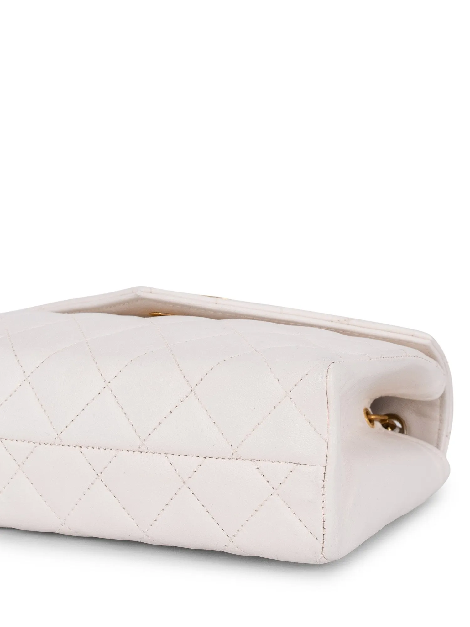 CHANEL Quilted Leather Mini Flap Messenger Bag White