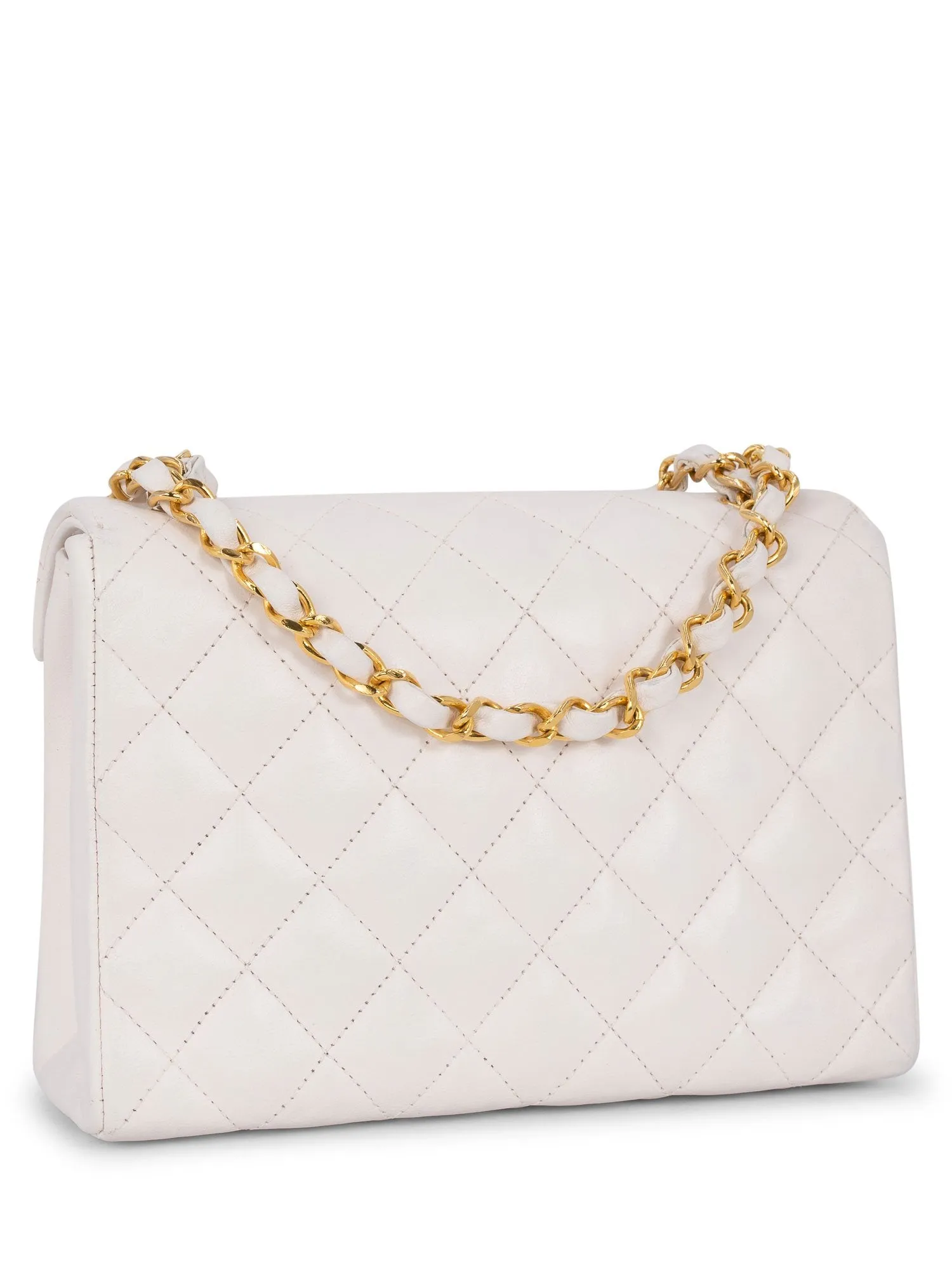 CHANEL Quilted Leather Mini Flap Messenger Bag White
