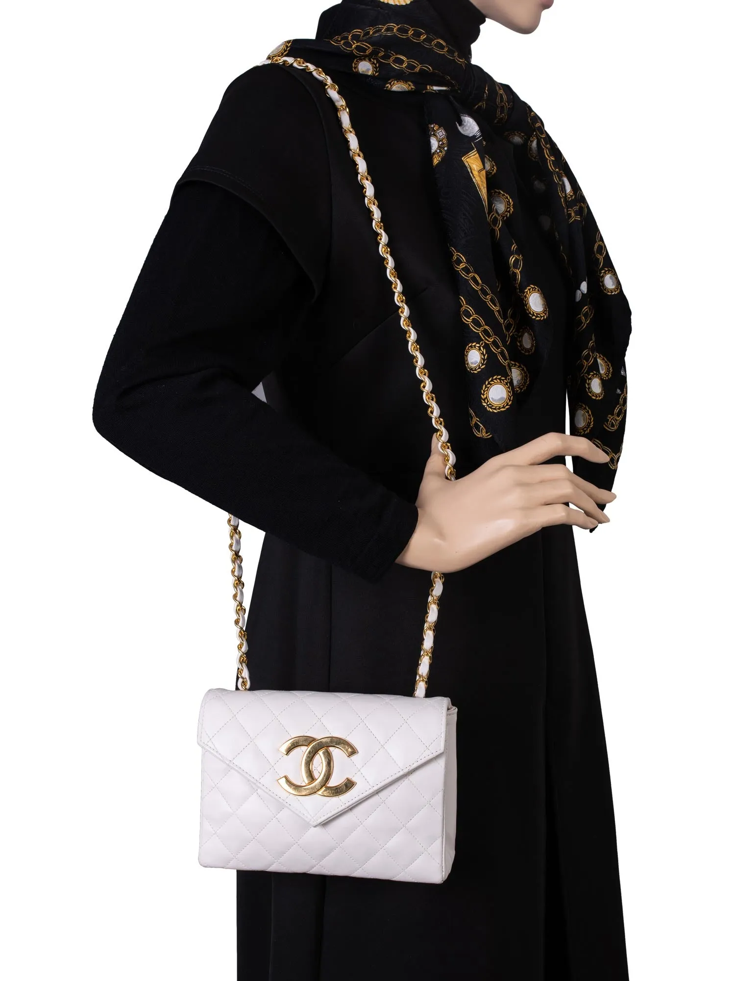 CHANEL Quilted Leather Mini Flap Messenger Bag White