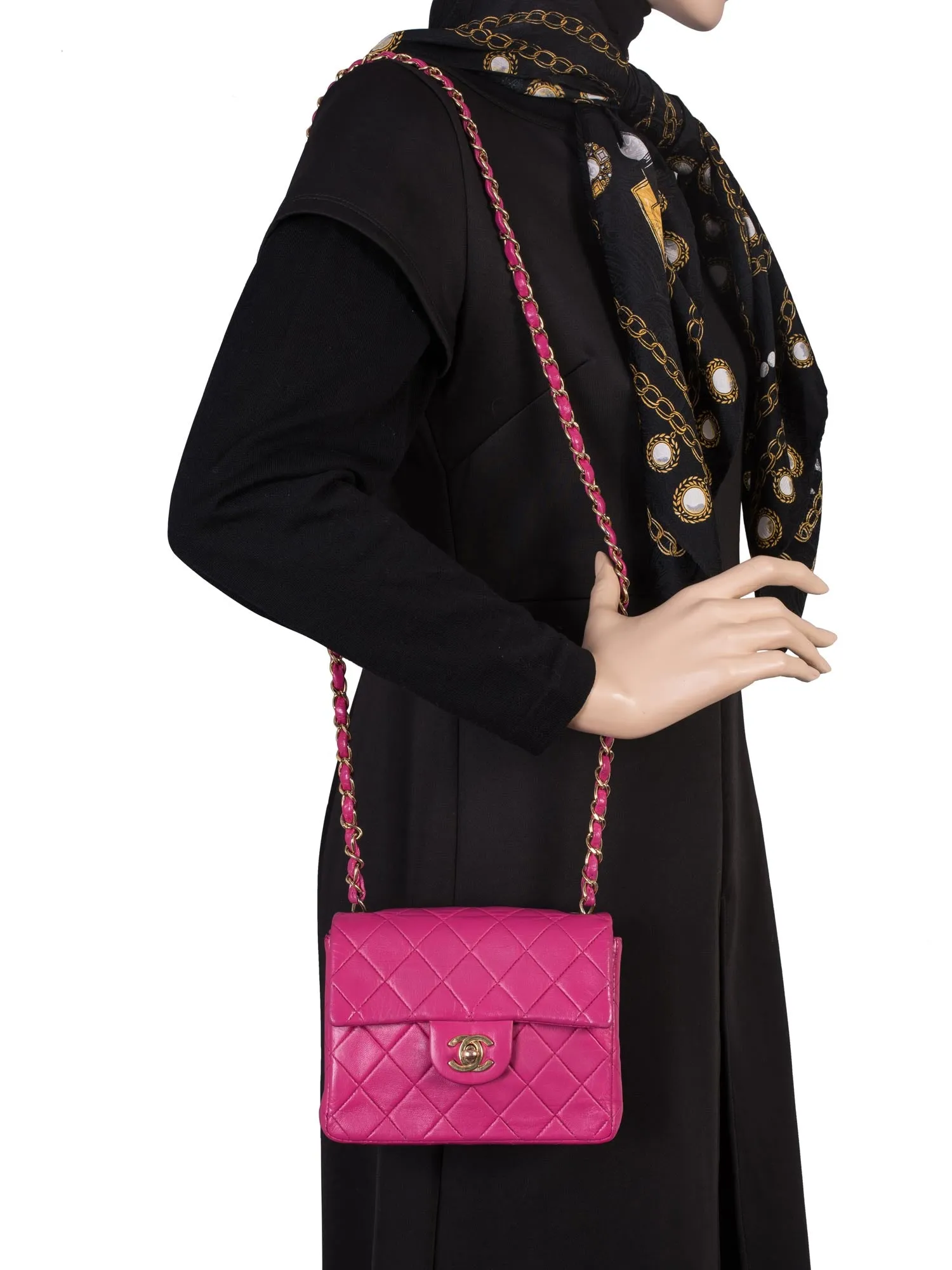 CHANEL Quilted Leather Mini Messenger Bag Pink