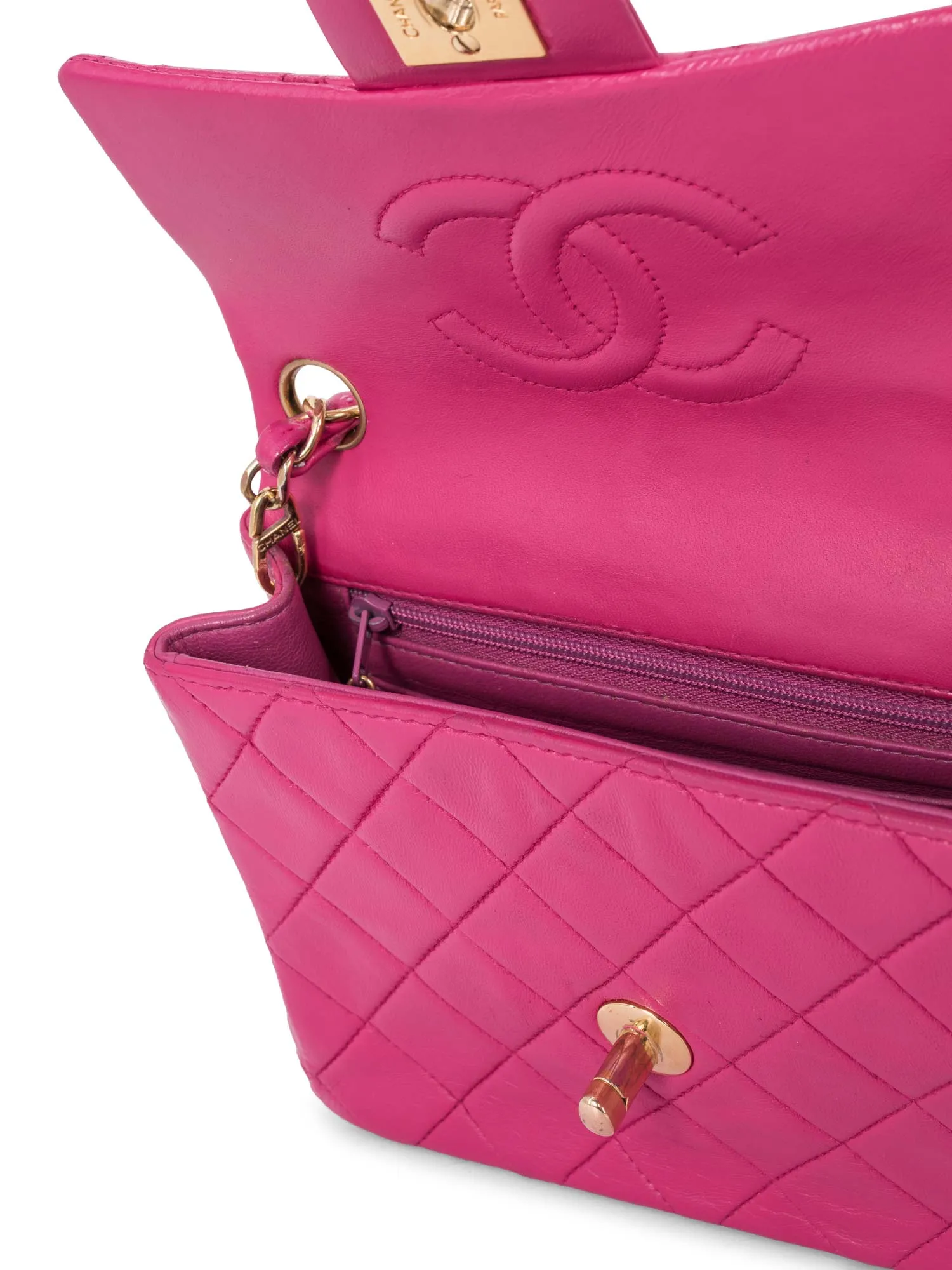 CHANEL Quilted Leather Mini Messenger Bag Pink