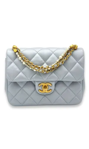 Chanel Quilted Pearl Twist Square Mini Grey Crossbody Bag in Lambskin, Gold hardware C2411-002573AN