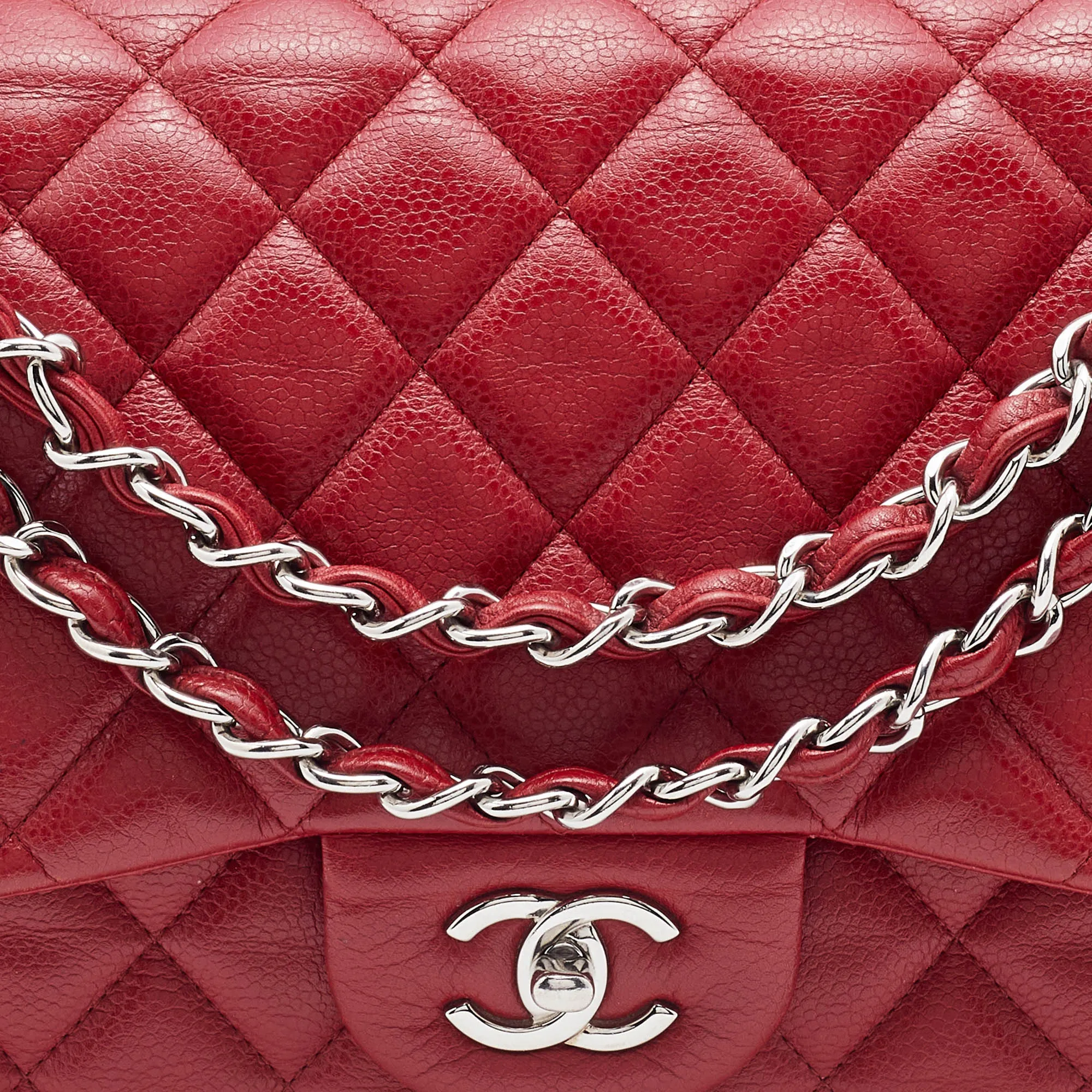 Chanel Red Quilted Caviar Leather Jumbo Classic Double Flap Bag