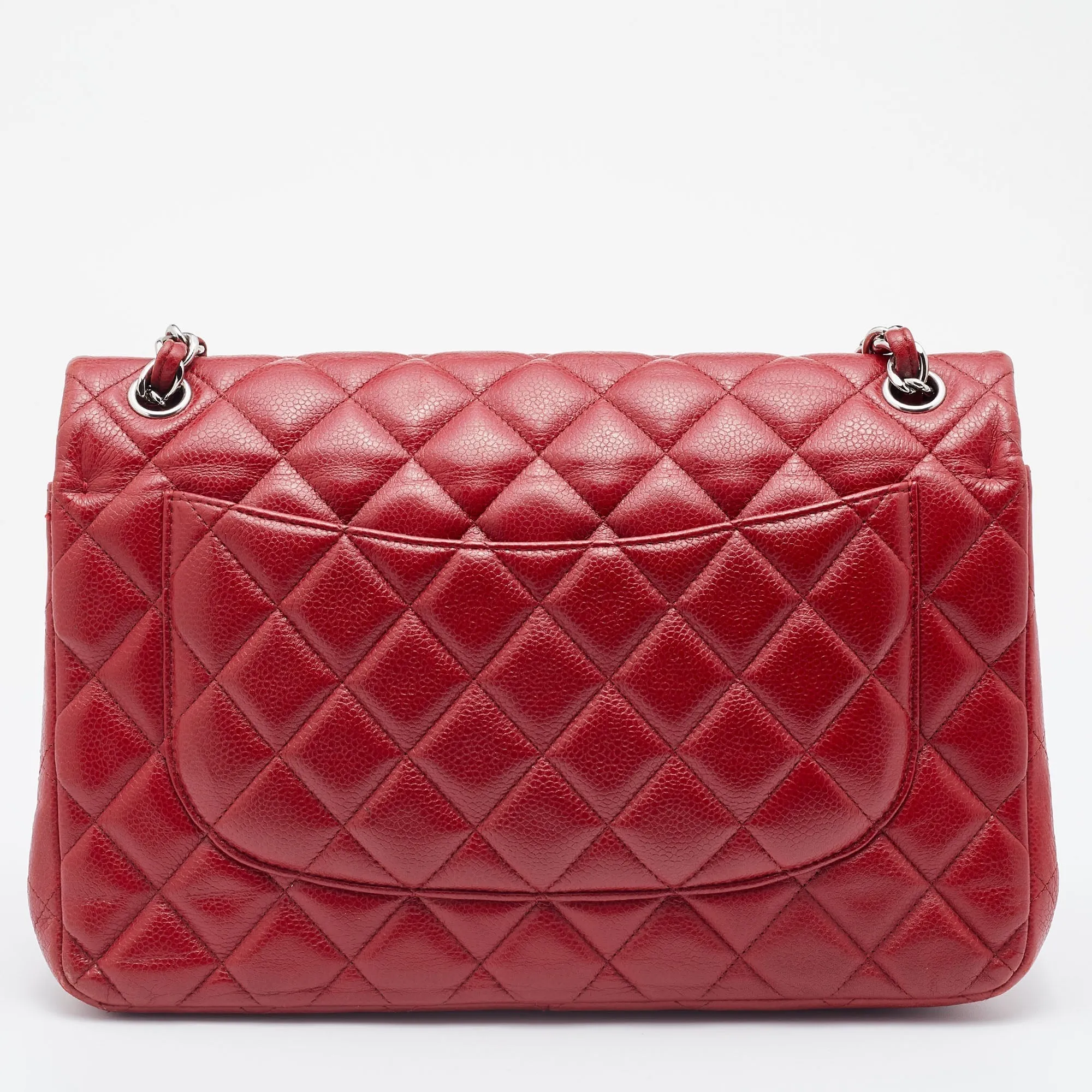 Chanel Red Quilted Caviar Leather Jumbo Classic Double Flap Bag