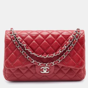 Chanel Red Quilted Caviar Leather Jumbo Classic Double Flap Bag