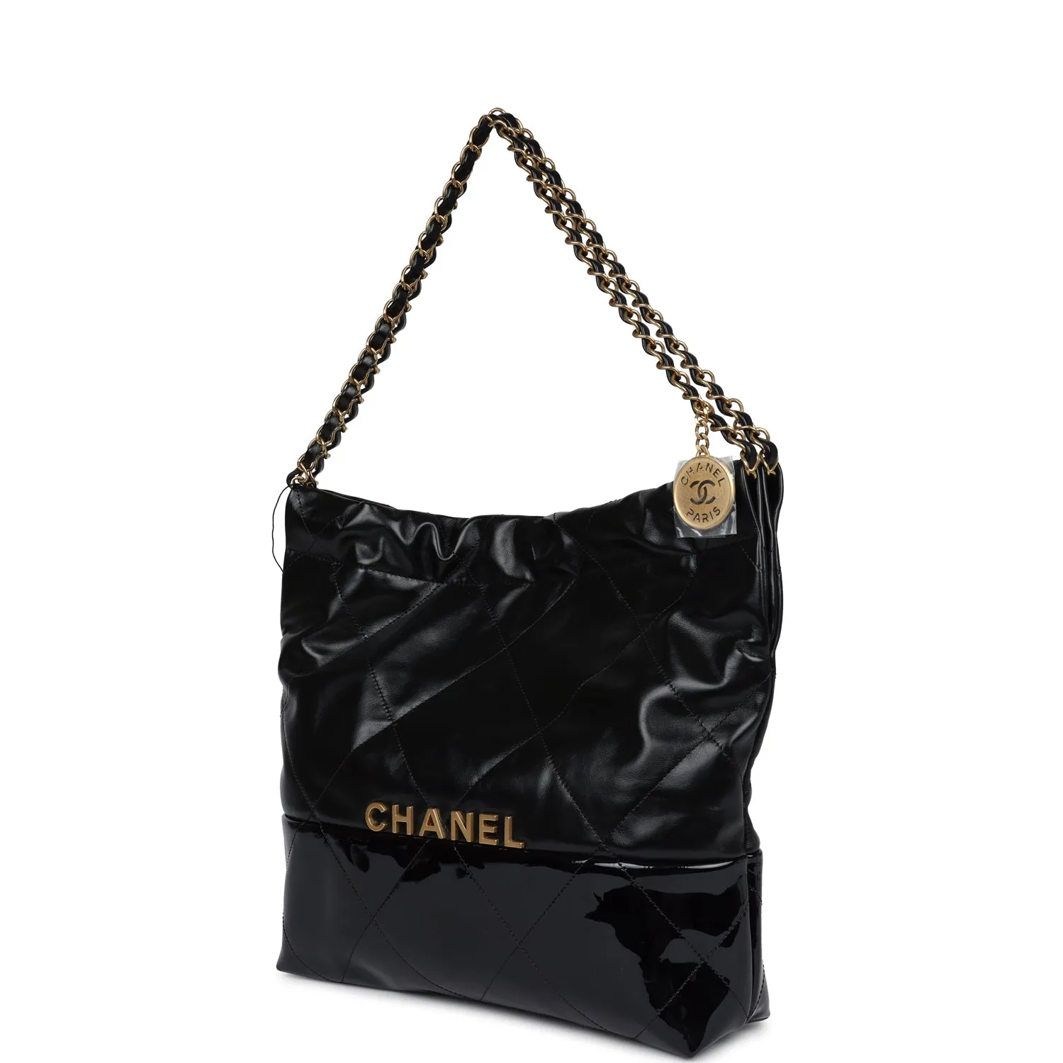Chanel Small 22 Bag Black Shiny and Patent Calfskin Gold Hardware