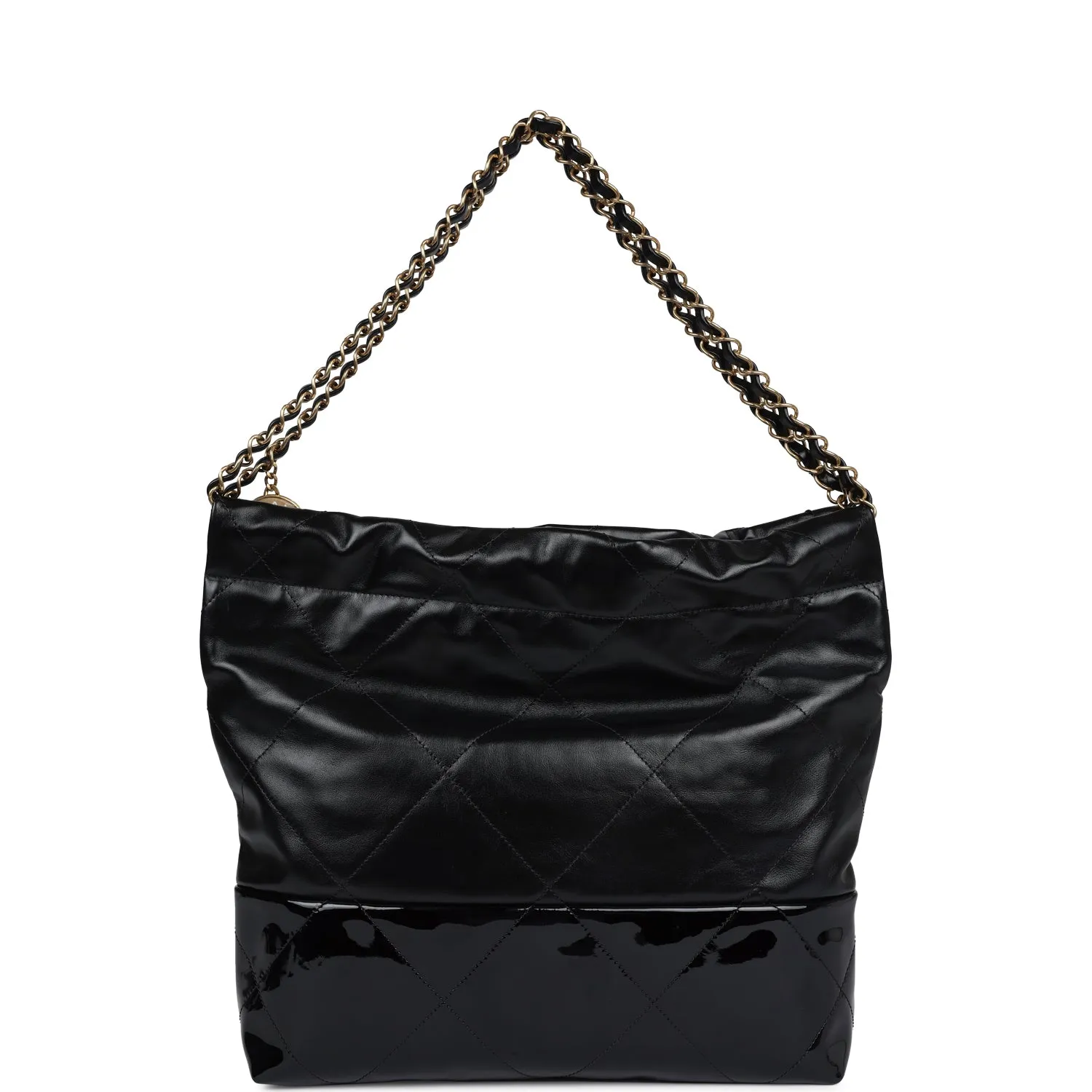 Chanel Small 22 Bag Black Shiny and Patent Calfskin Gold Hardware