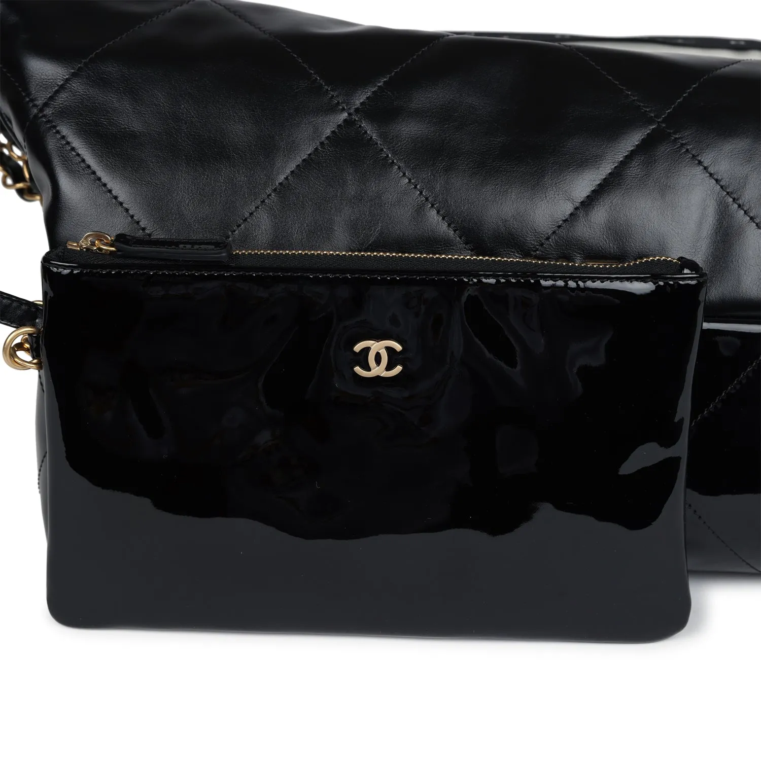Chanel Small 22 Bag Black Shiny and Patent Calfskin Gold Hardware