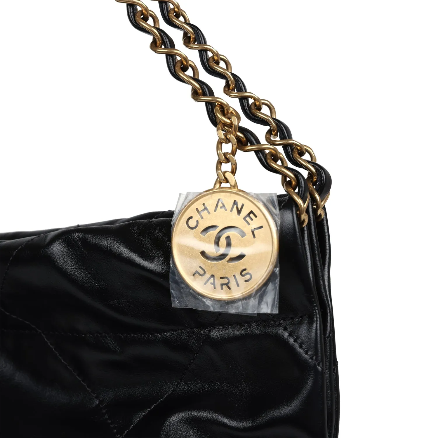Chanel Small 22 Bag Black Shiny and Patent Calfskin Gold Hardware
