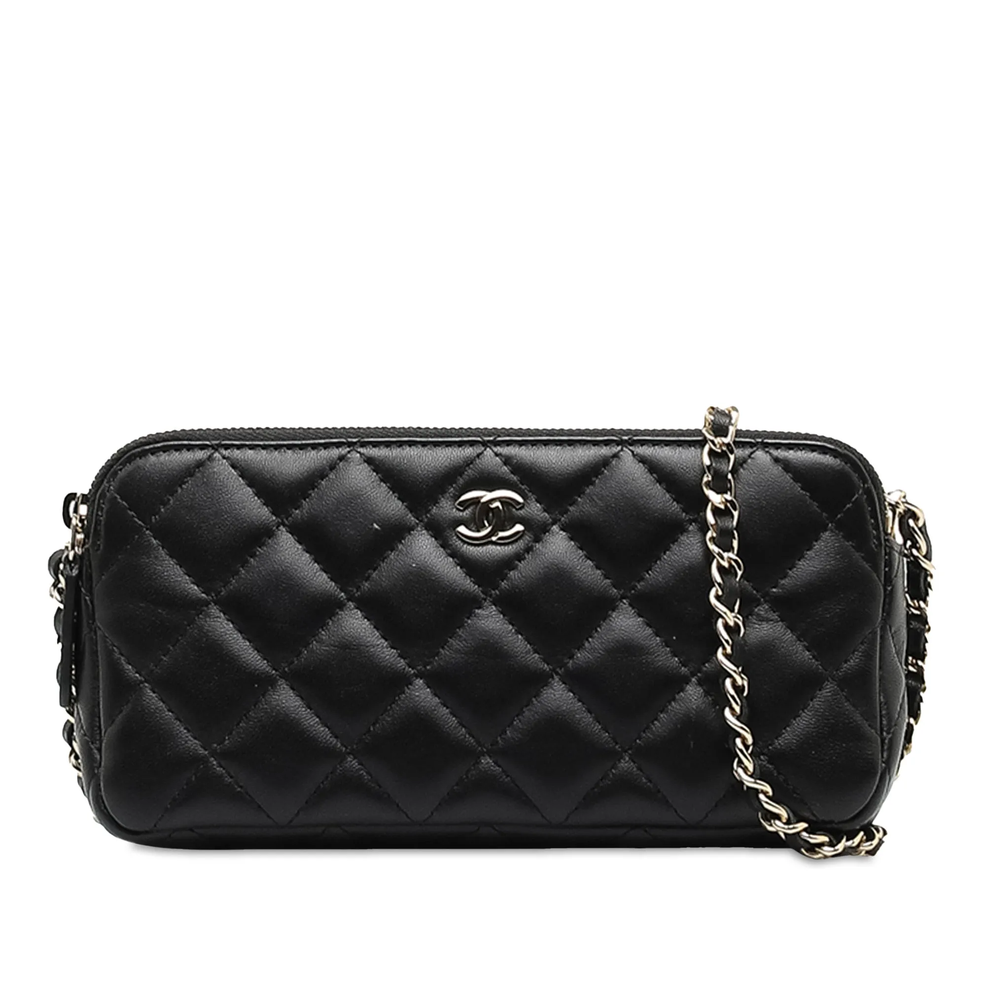 Chanel Small CC Quilted Lambskin Clutch With Chain Crossbody Bag