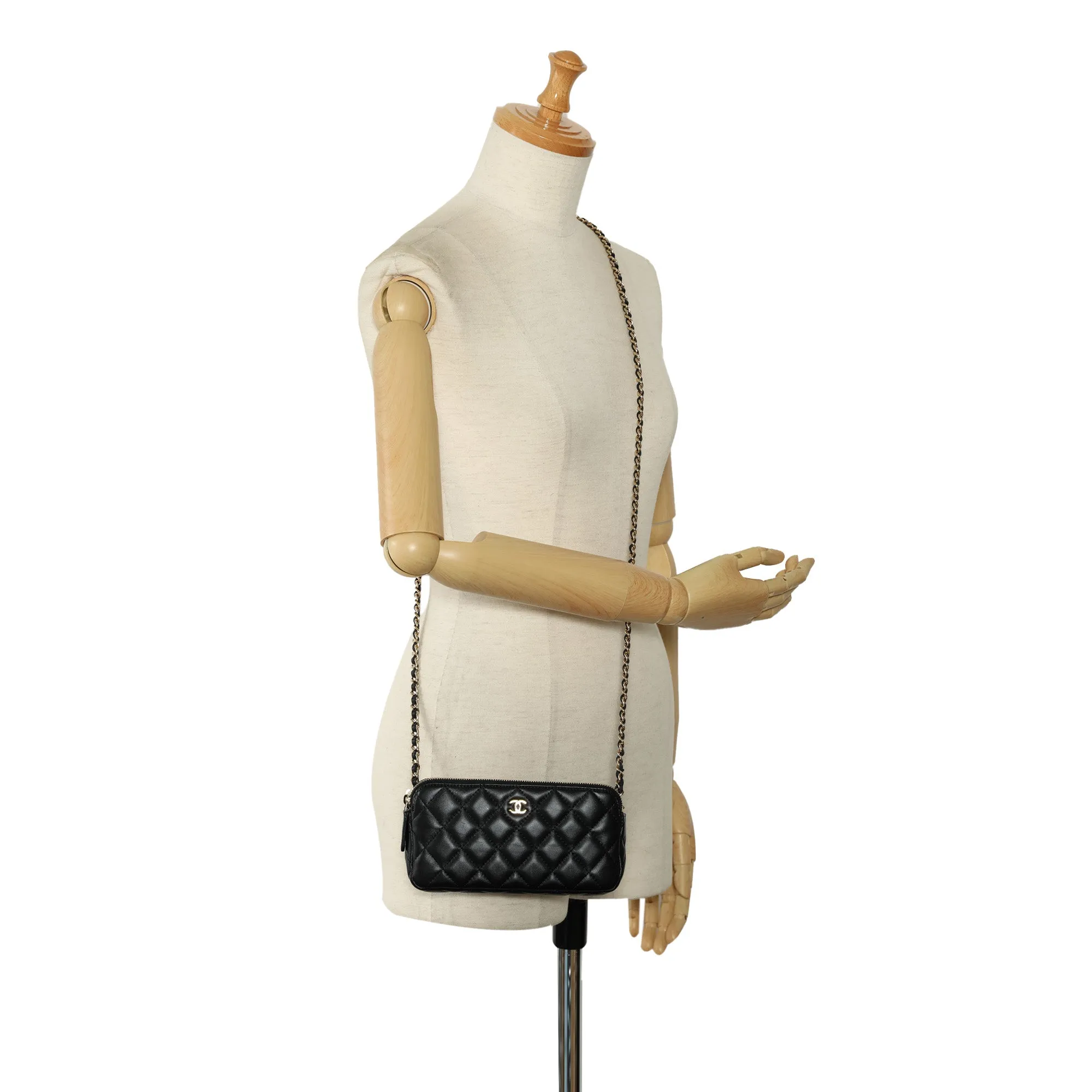 Chanel Small CC Quilted Lambskin Clutch With Chain Crossbody Bag