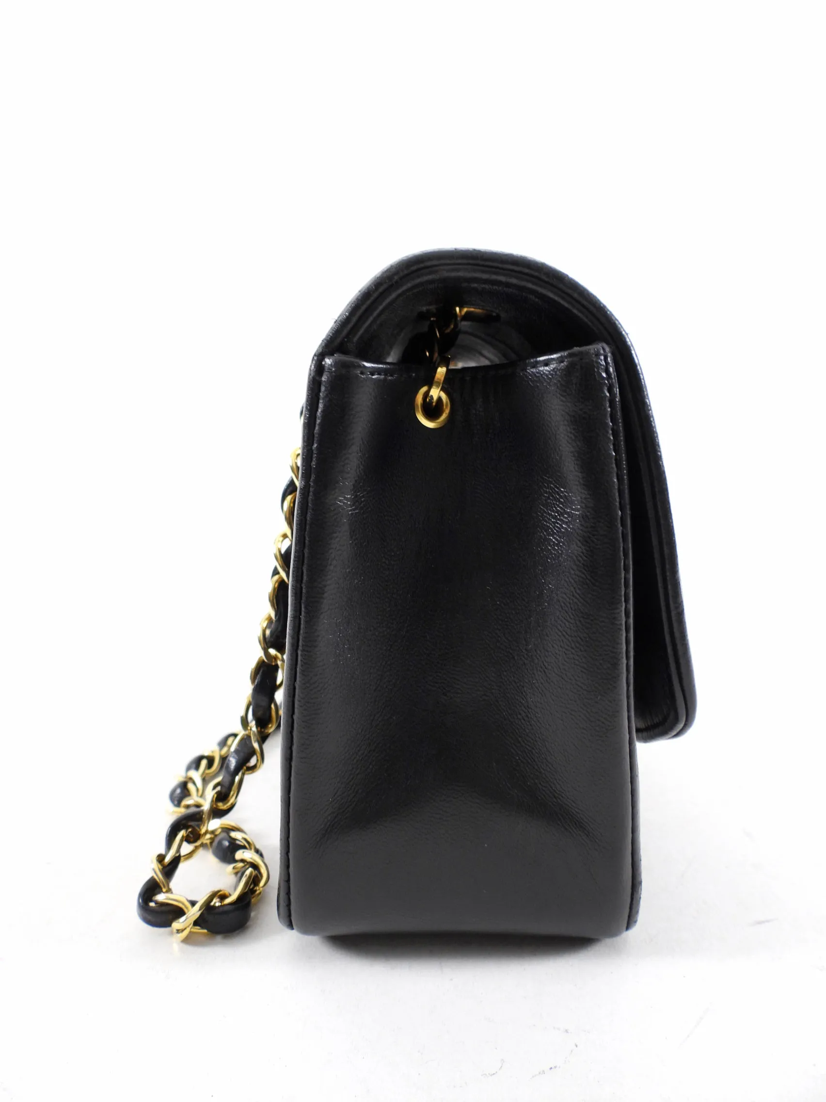 Chanel Vintage 1991 Small Black Leather Quilted Diana Flap Bag