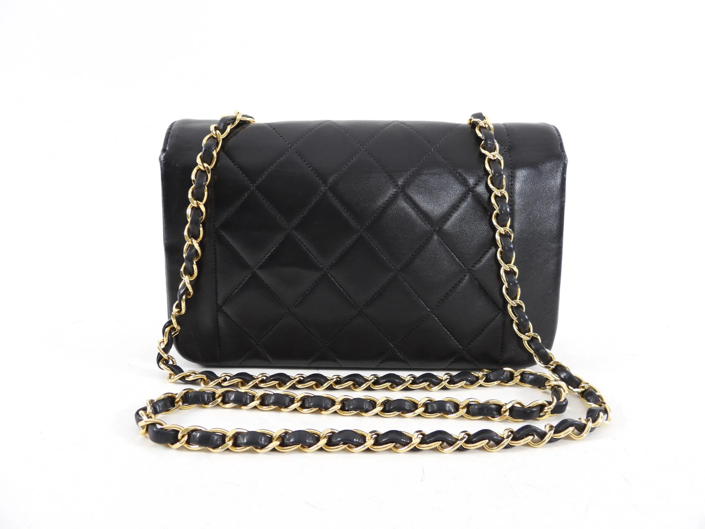 Chanel Vintage 1991 Small Black Leather Quilted Diana Flap Bag