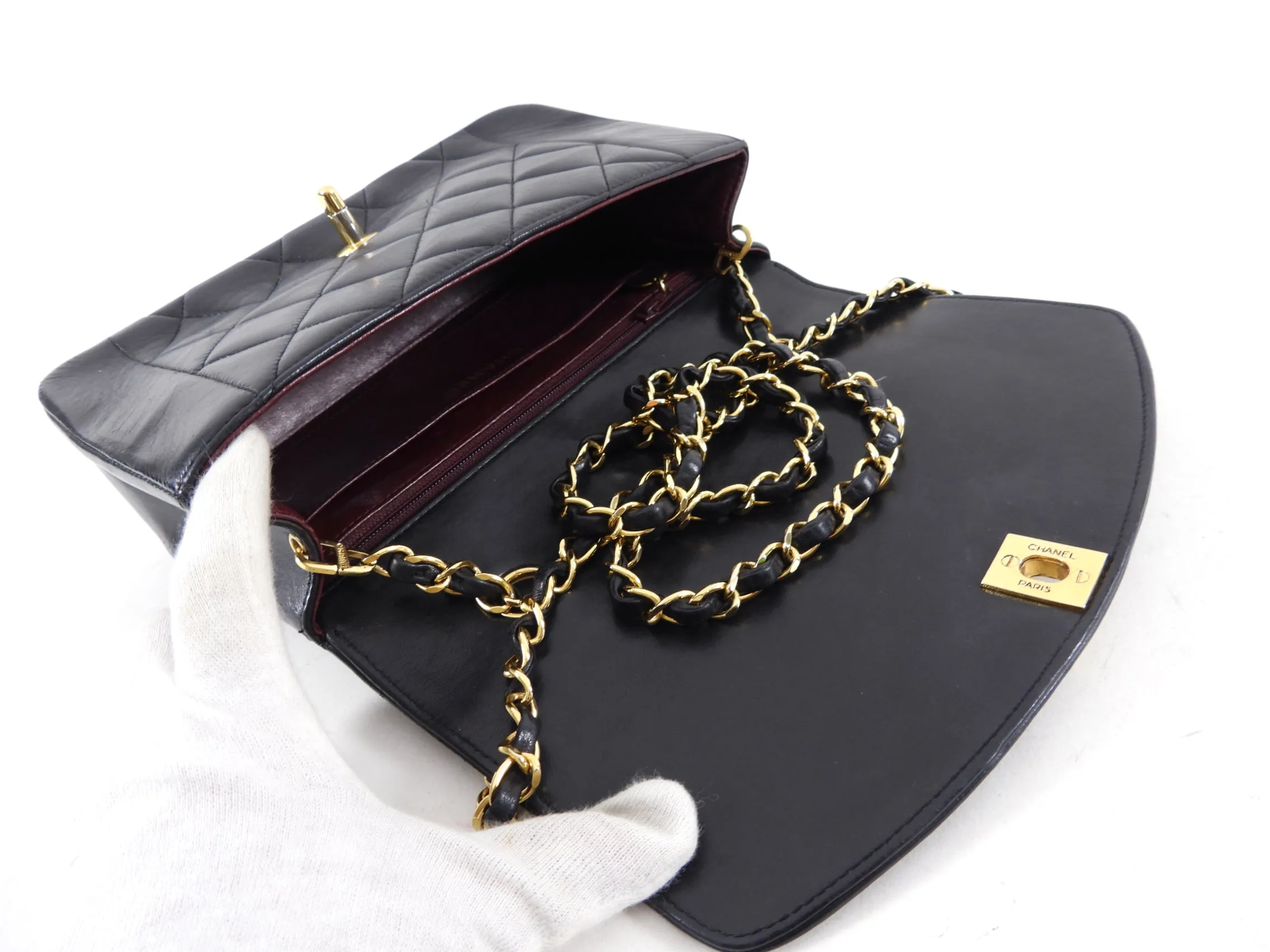 Chanel Vintage 1991 Small Black Leather Quilted Diana Flap Bag