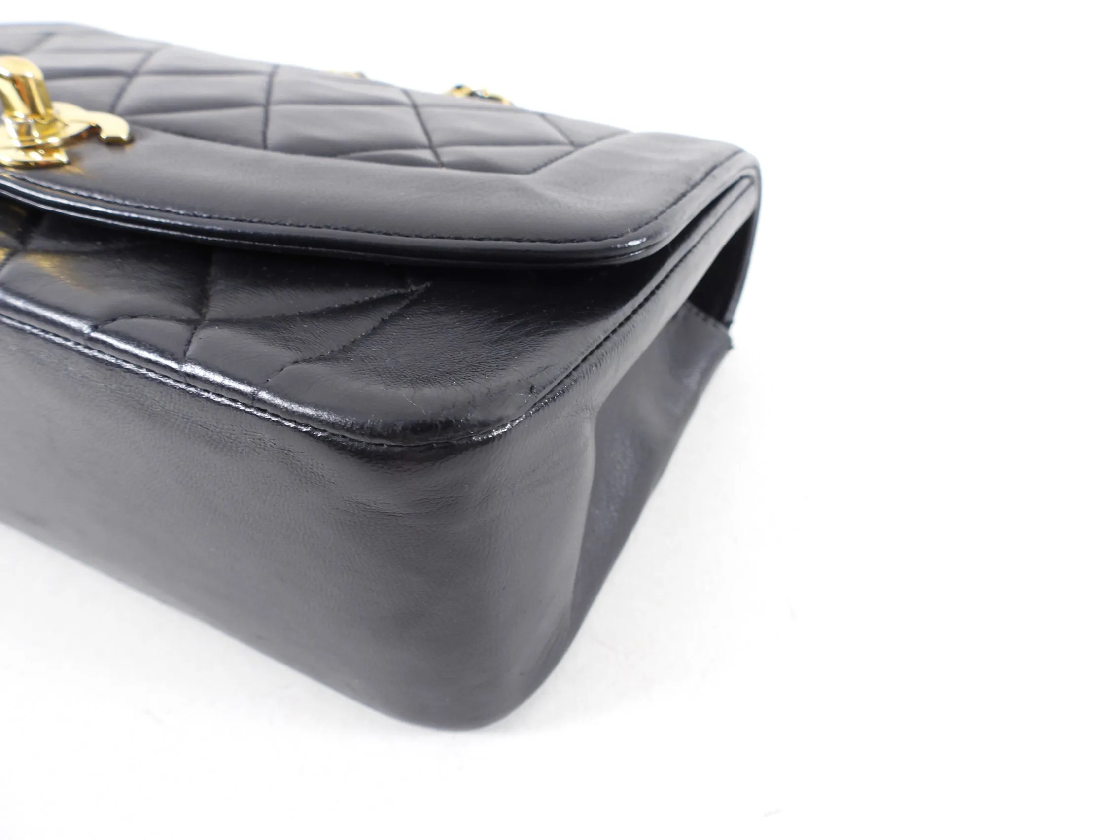 Chanel Vintage 1991 Small Black Leather Quilted Diana Flap Bag