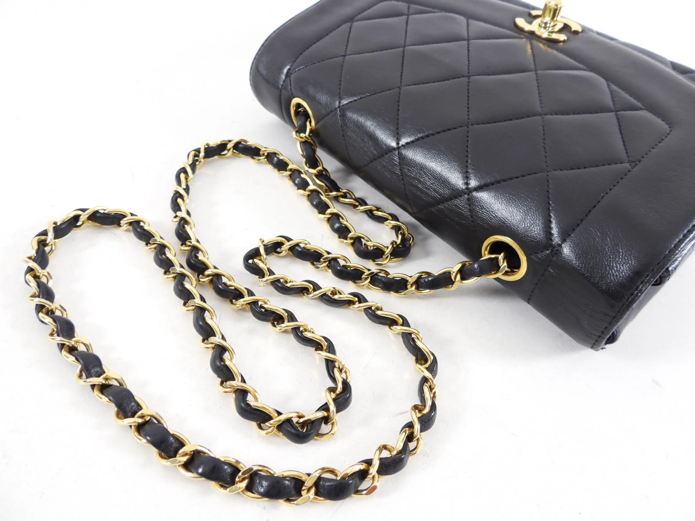 Chanel Vintage 1991 Small Black Leather Quilted Diana Flap Bag
