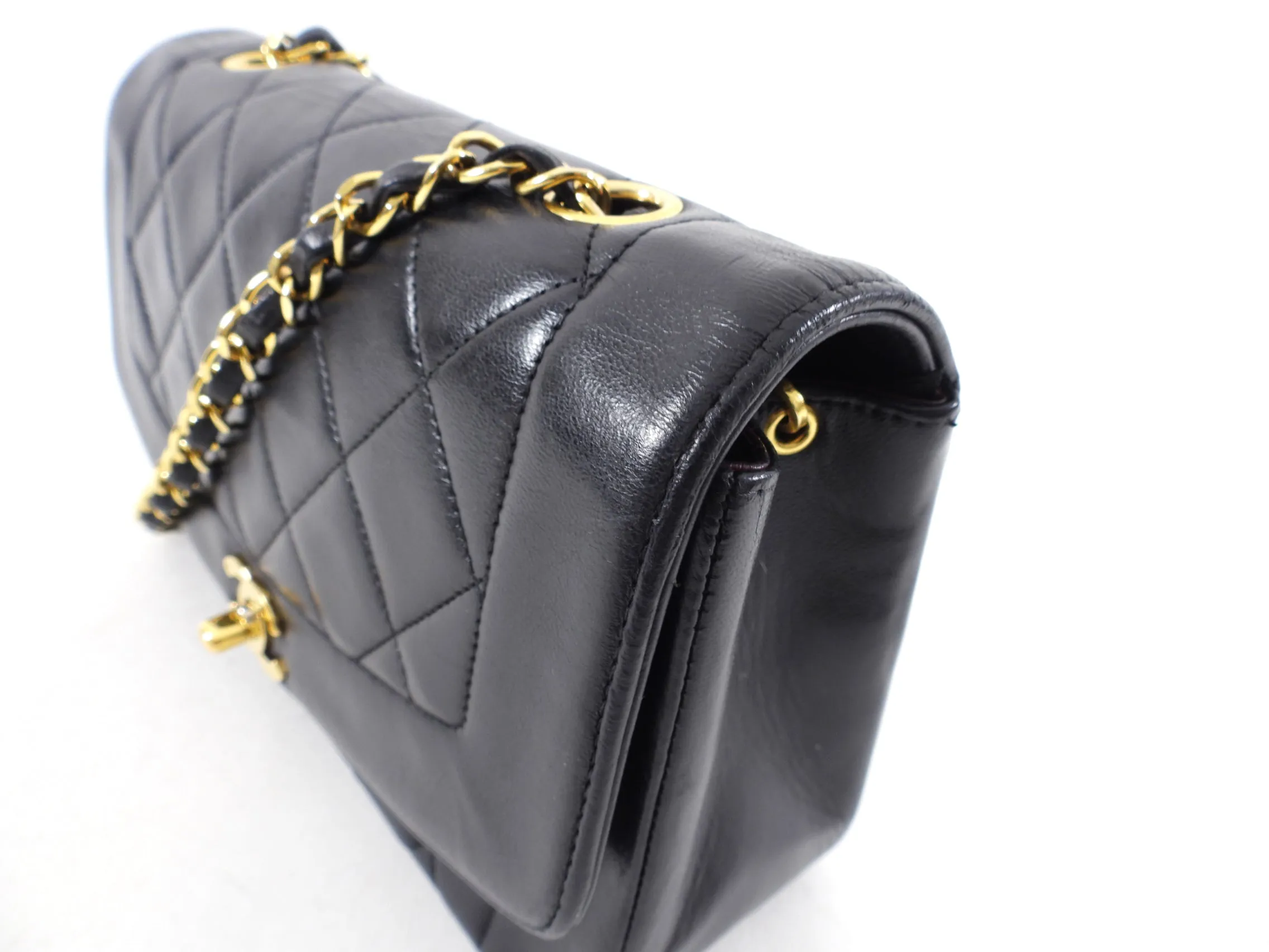Chanel Vintage 1991 Small Black Leather Quilted Diana Flap Bag