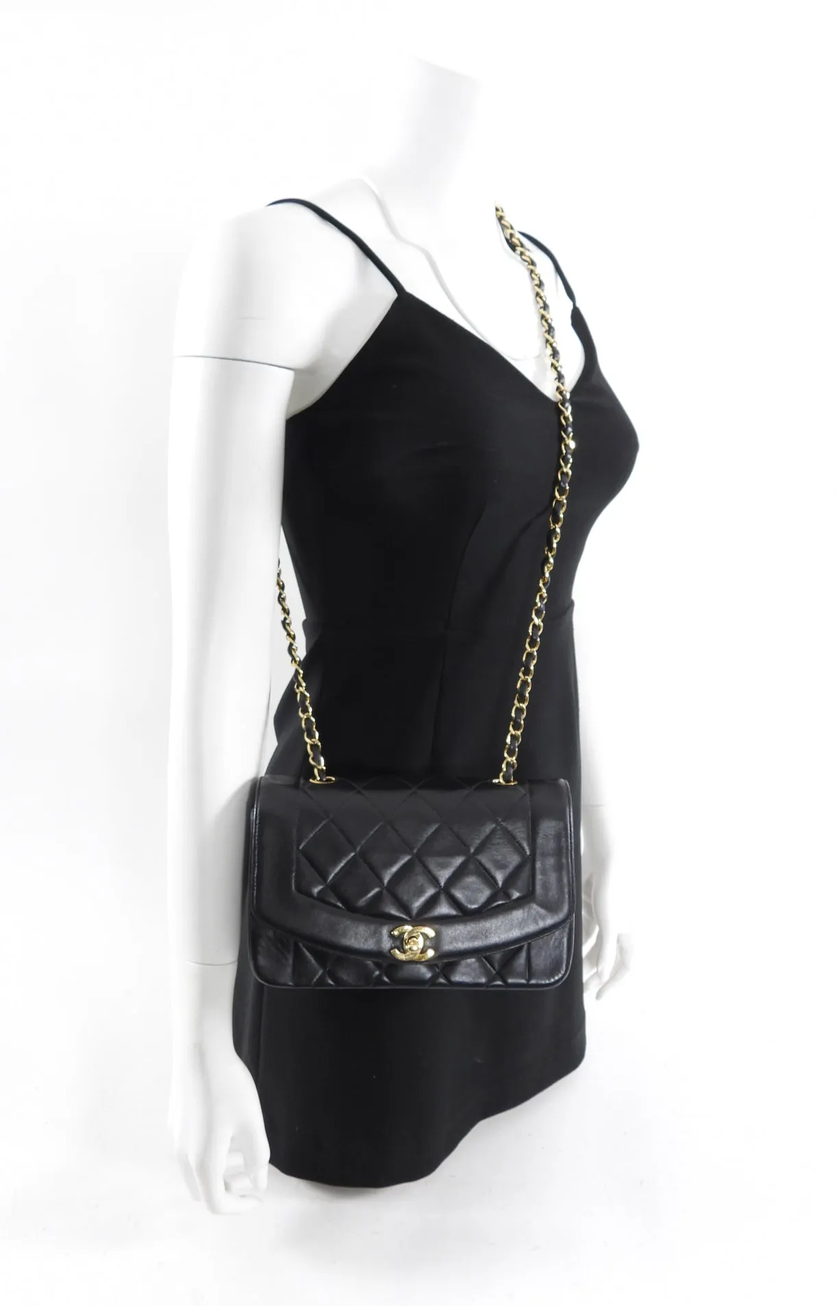 Chanel Vintage 1991 Small Black Leather Quilted Diana Flap Bag