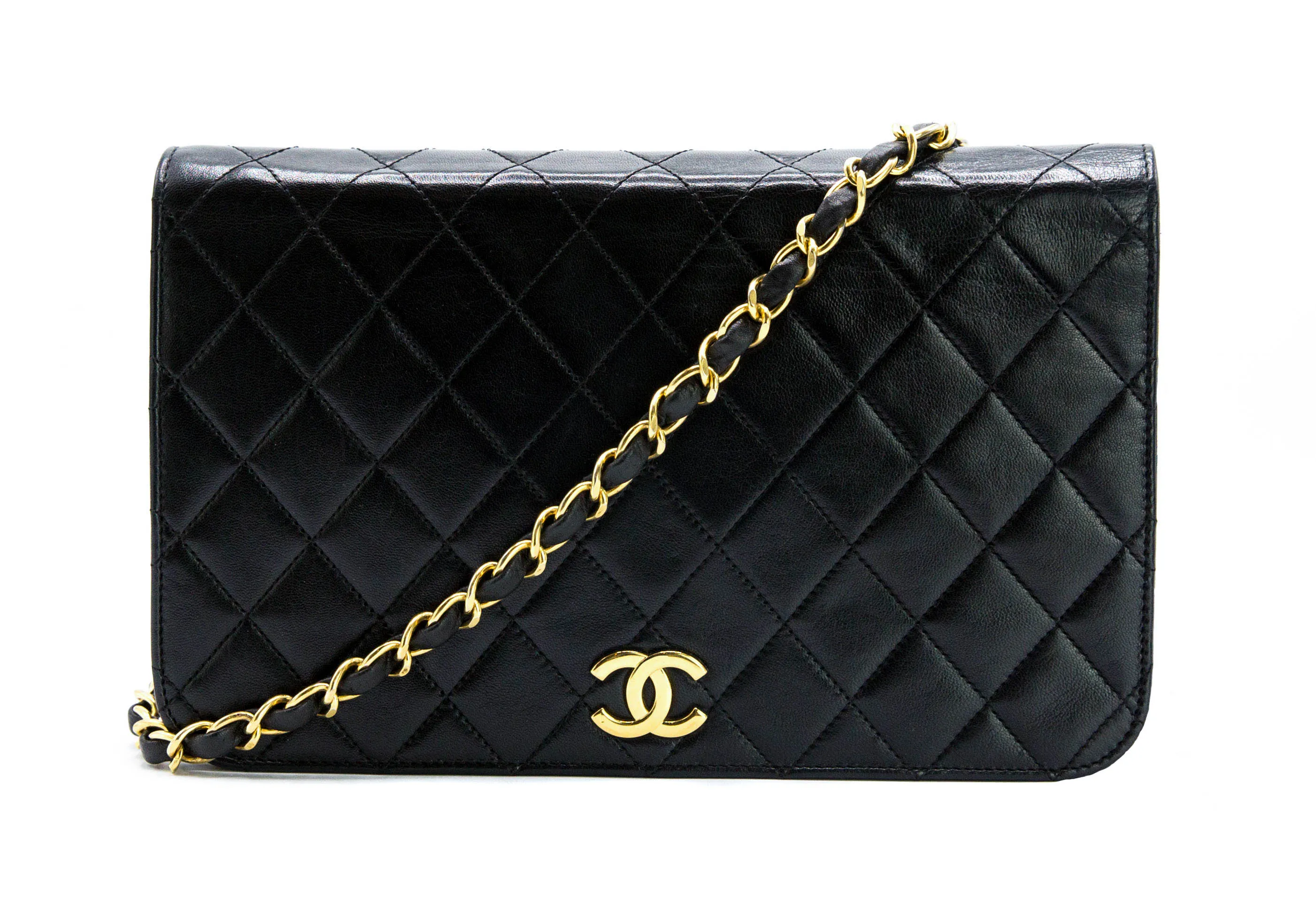Chanel Vintage Black Lambskin Medium Classic Full Flap Bag