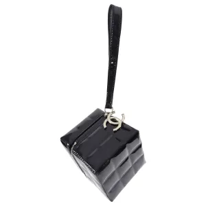 Chanel Vintage Black Patent Leather Micro Quilt Cube Wristlet Bag
